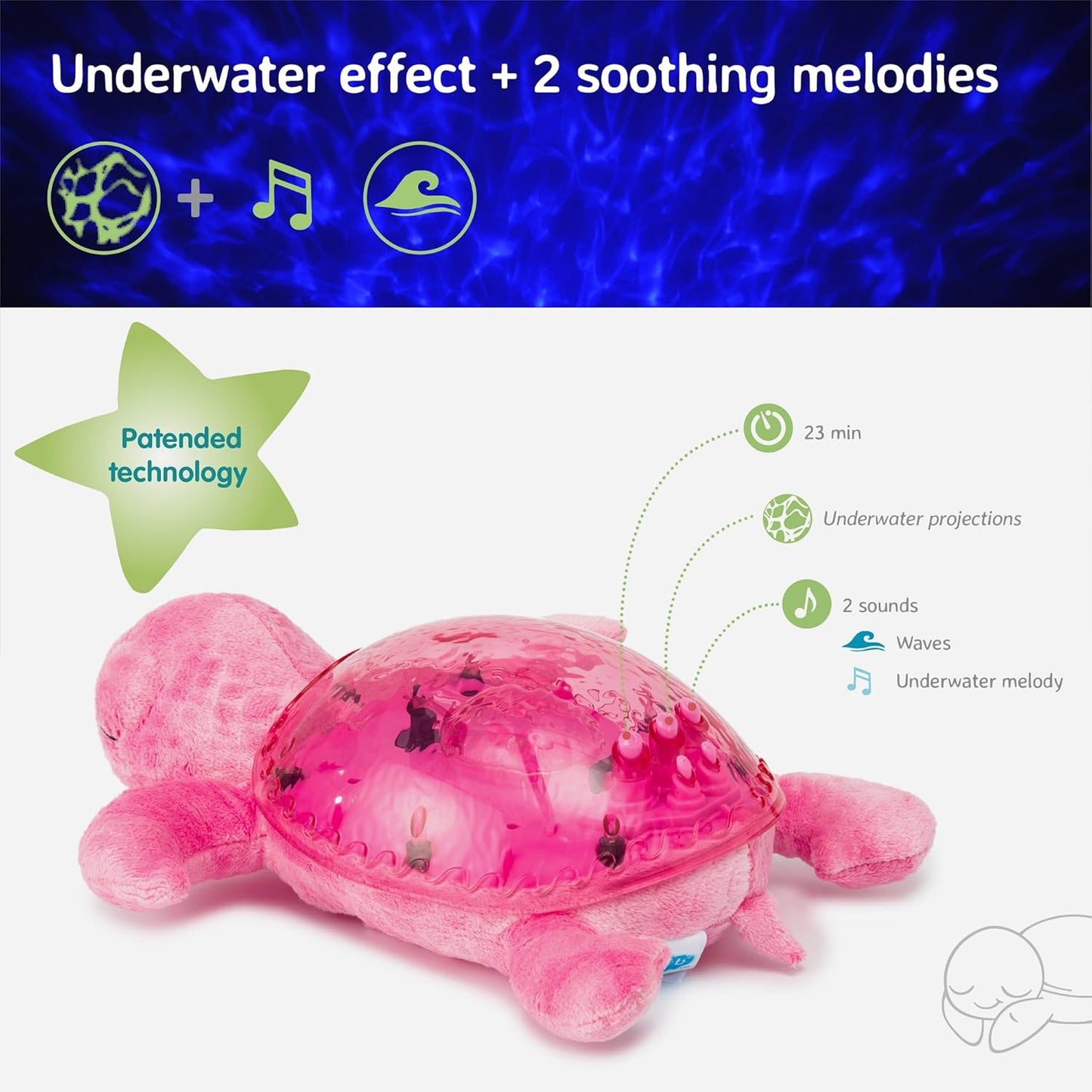 Cloud b Ocean Projector Nightlight with White Noise Soothing Sounds | Adjustable Settings and Auto-Shutoff | Tranquil Turtle - Pink