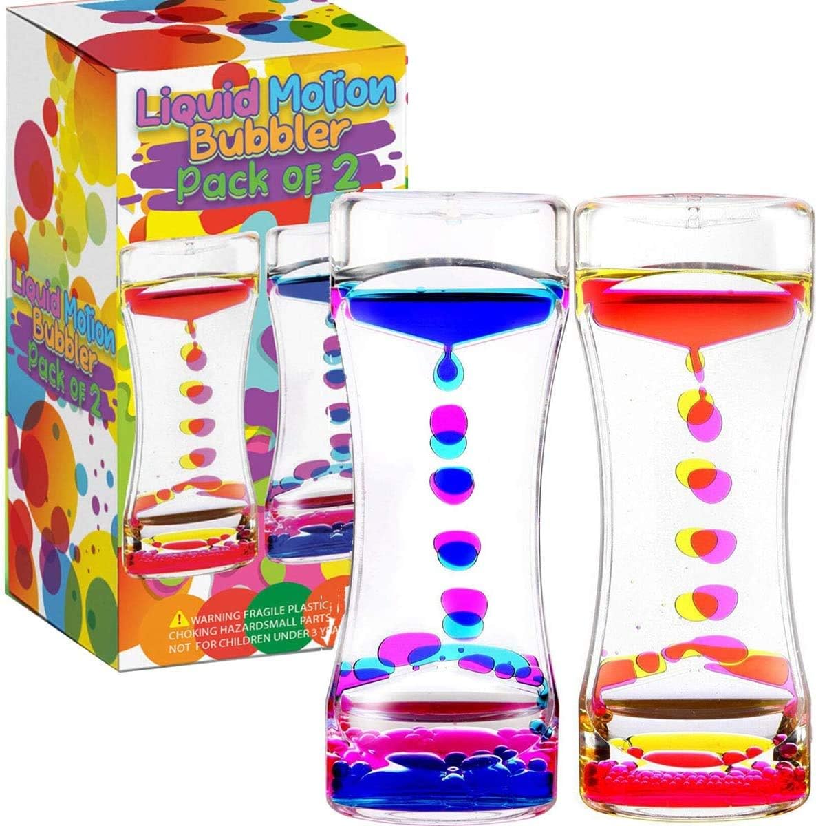 Liquid Motion Bubbler Sensory Timer, 2 Minute – Big Calming Sensory Bubble Toy for Kids with Autism ADHD Anxiety or Special Needs (2 Pack)