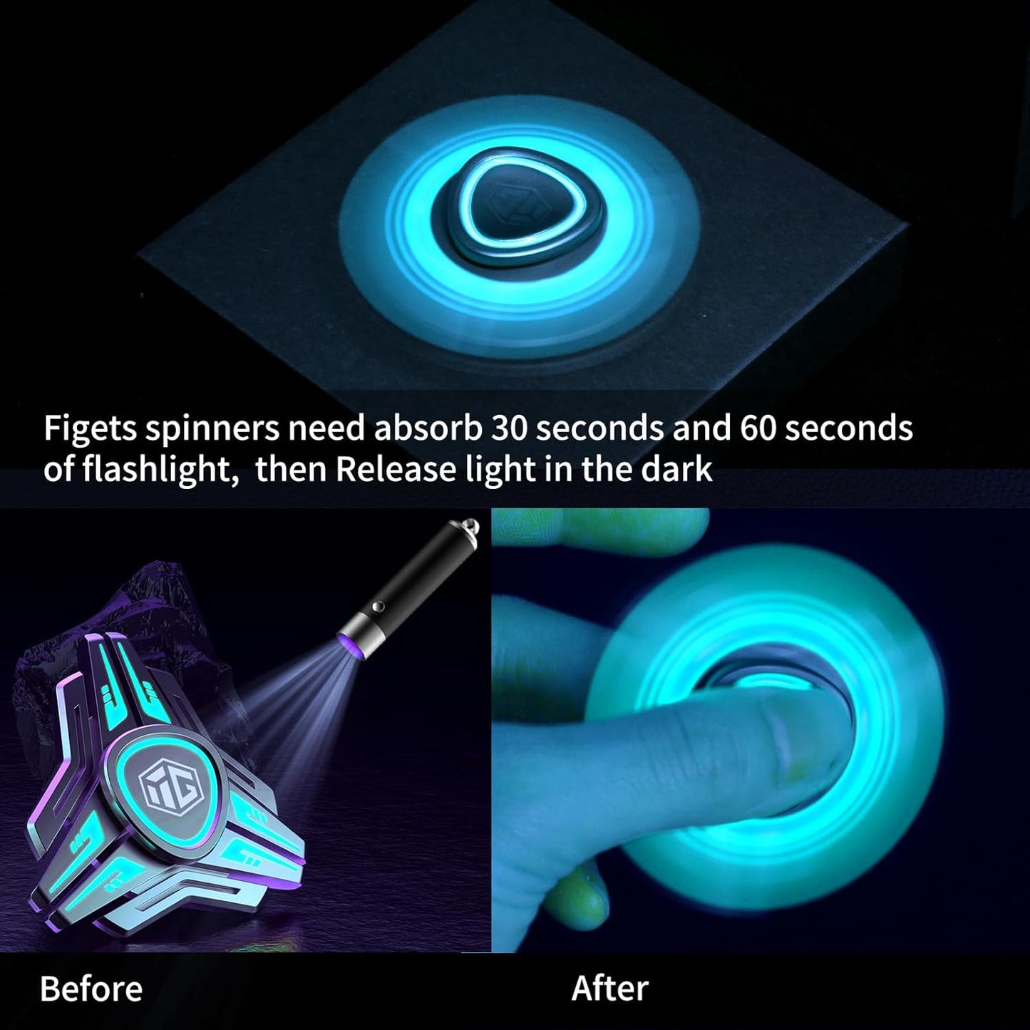 INNOPLUS Fidget Spinner, Fidget Spinners for Adults and Kids, Metal Fidget Spinner, Light Up Fidget Spinner, Adult Fidget Toys, Stress Anxiety ADHD Relief Figets Toy, Absorb Light Then Release in Dark