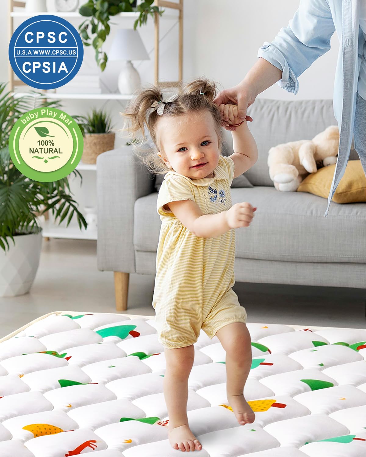 Odorless Premium Foam Baby Play Mat 79" x 63", Soft Microfiber Fabric Crawling Mat for Floor- Comfortable and Hypoallergenic, Non-Slip Cushioned Floor Playpen mat for Infants,Babies,Toddlers