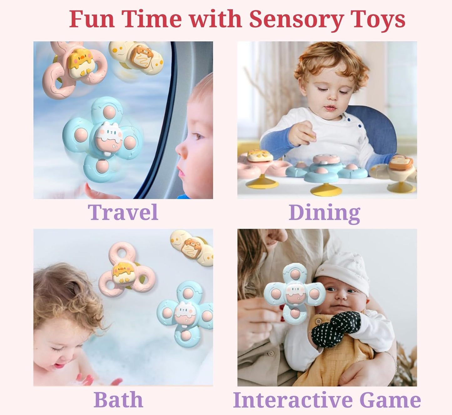 3PCS Suction Cup Spinner Toys Set: Baby Bath Sensory Spinner Toys for 1 2 Year Old Boys Girls - Stress Release, Anxiety Relief, Educational Gifts for Toddlers 1 2 3 Years Old - 3 Pack