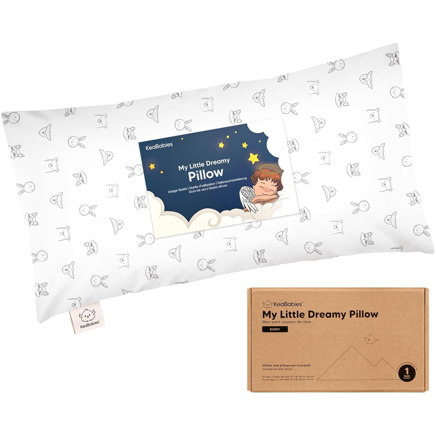 Toddler Pillow with Pillowcase - 10x18 My Little Dreamy Kids Travel Bed Pillows for Sleeping, Organic Cotton Small Pillowcase, Soft & Breathable, Machine Washable, Toddlers 2-5 Years Old (KeaDoodles)