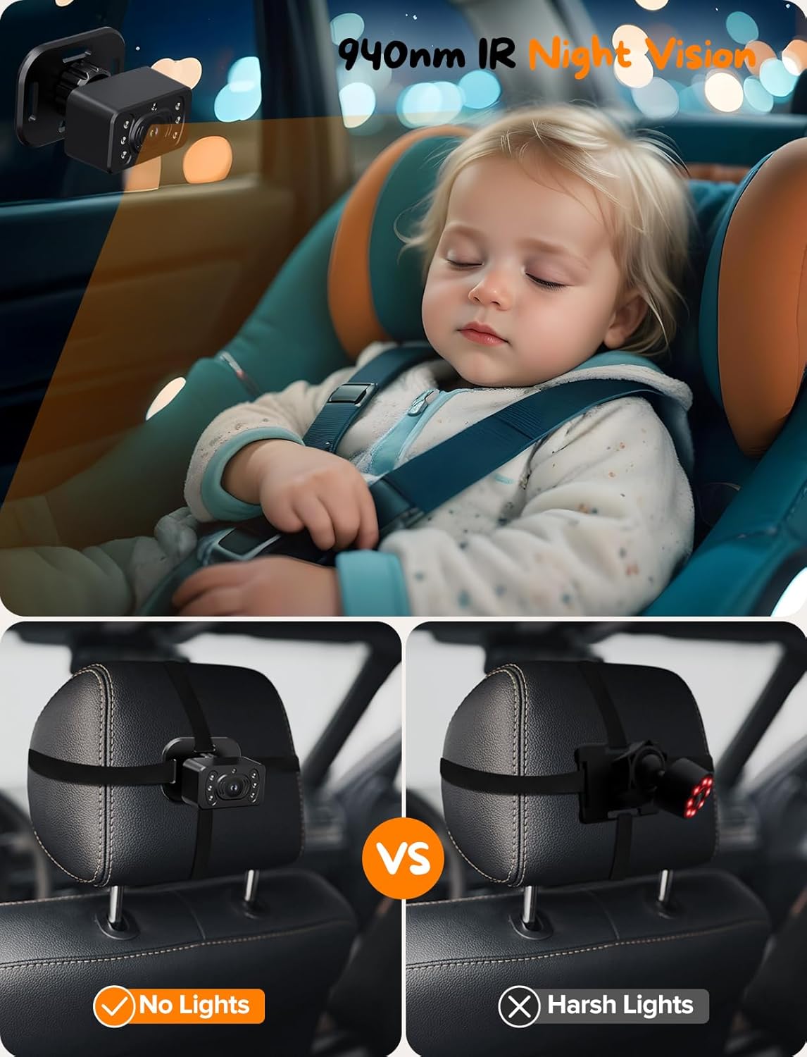 Baby Car Camera for 2 Kids - 7 Inch HD1080P Split Screen Baby Monitor with Dual Backseat Camera 150° Wide View & 360° Rotatable, Night Vision Easy Install, Rear-Facing Baby Car Mirror