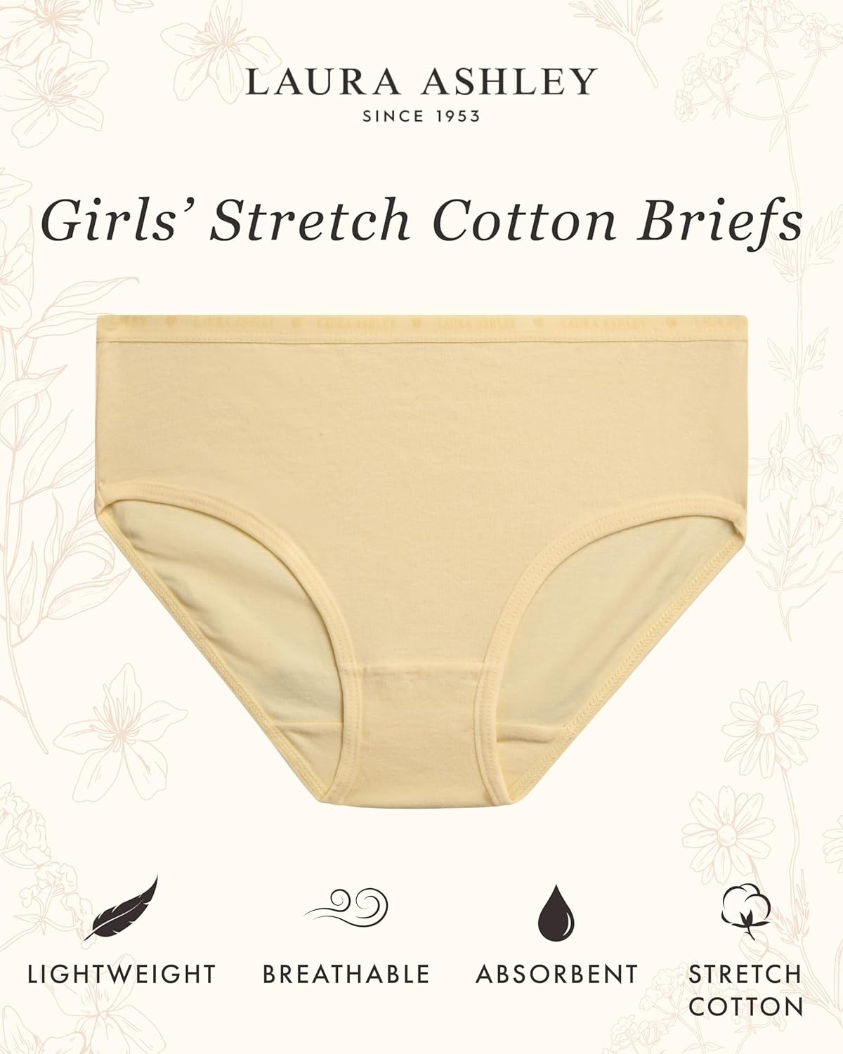 Laura Ashley Girls Underwear - 5 Pack Soft Stretch Breathable Panties for Girls - Lightweight Cotton Panties (Size: 4-12)