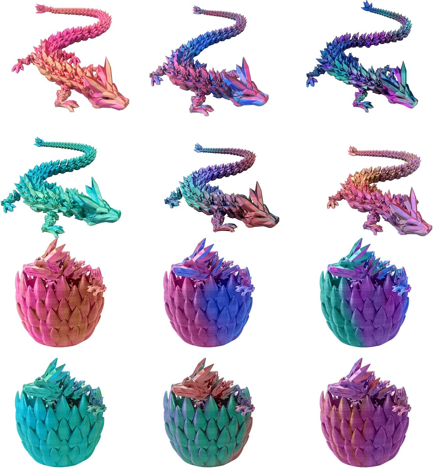 3D Printed Dragon with Dragon Egg 16.5'' Articulated Dragon Crystal Dragon Fidget Dragon Egg Toys Executive Desk Toys (Blue Green, Dragon & Egg)