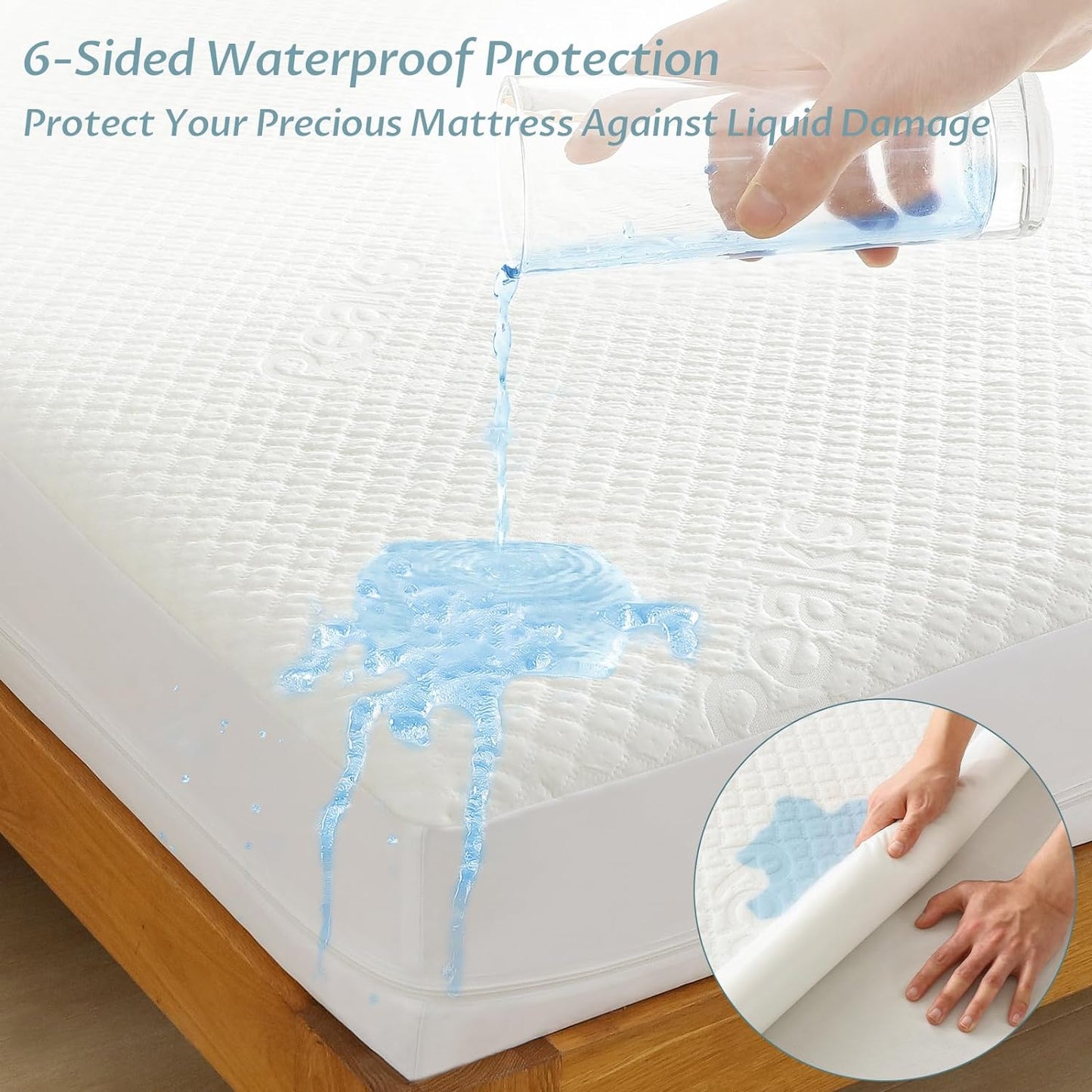 California King Size Mattress Protector with Zipper - 100% Waterproof Zippered Mattress Cover - Soft & Cooling Noiseless Mattress Covers - Top Removable Mattress Encasement 10-12" Deep
