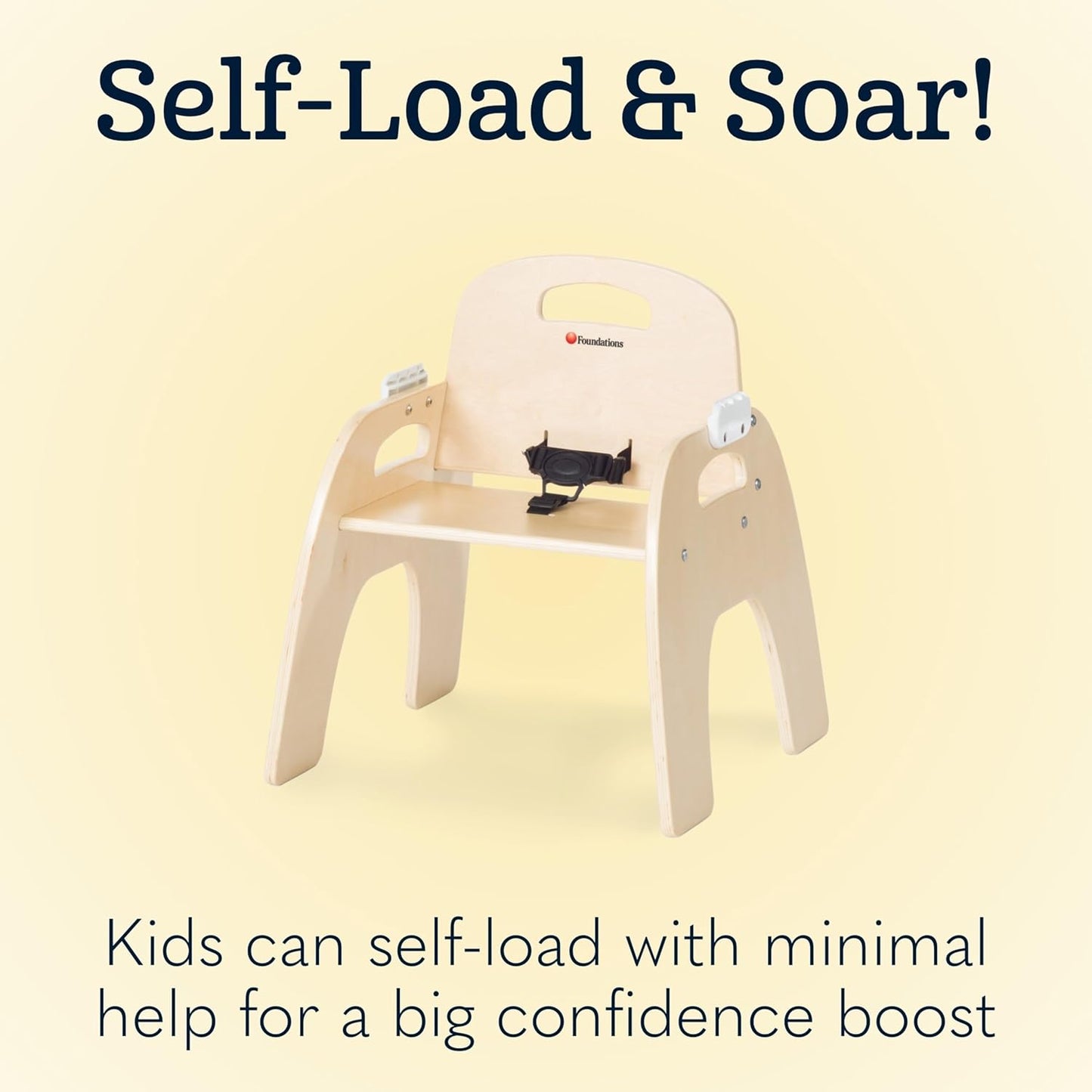 Foundations Easy Serve Low Wood Feeding Chairs Multipack, Adjustable Harness, Removable Dishwasher Safe Tray, No-Tip Base, Stackable Toddler Chairs, 2 Pack (7 inch)