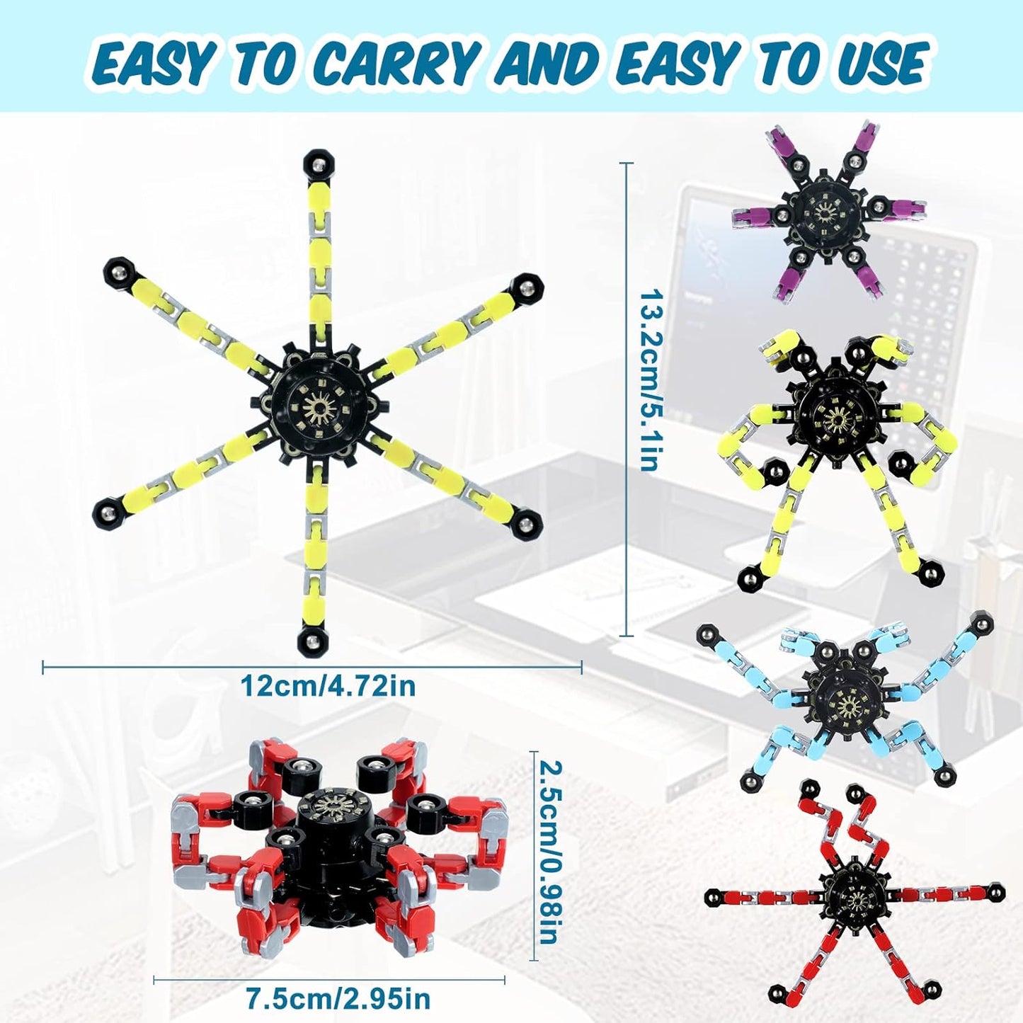 Zhanmai Transformable Fidget Spinners Fidget Toys for Kids and Adults Stress Relief Sensory Toys Transformable Chain Robot Fingertip Gyros for ADHD Autism for Kids Gifts(64 Pack)