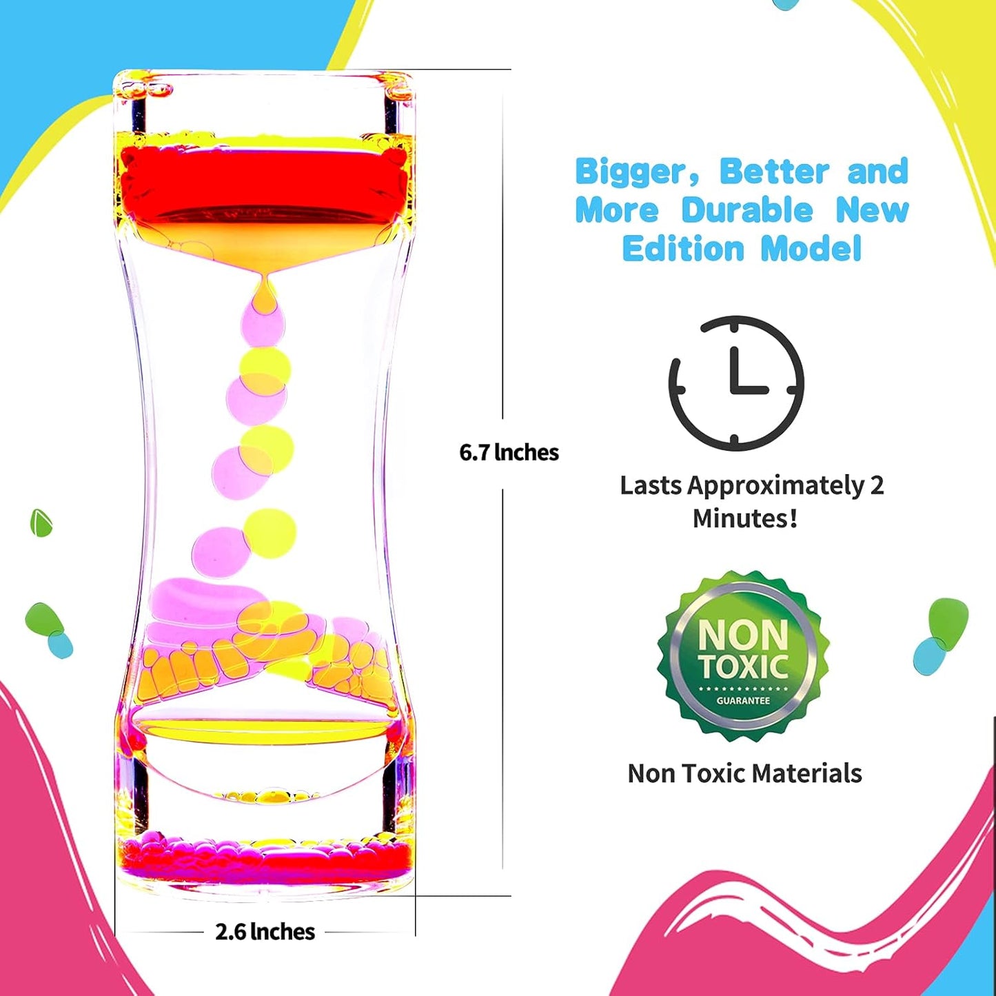 Liquid Motion Bubbler Timer, Colorful Liquid Hourglass Sensory Toys with Floating Droplets for Calming, Relaxing and Fun2 Pack Sensory Toys for Kids and Adults
