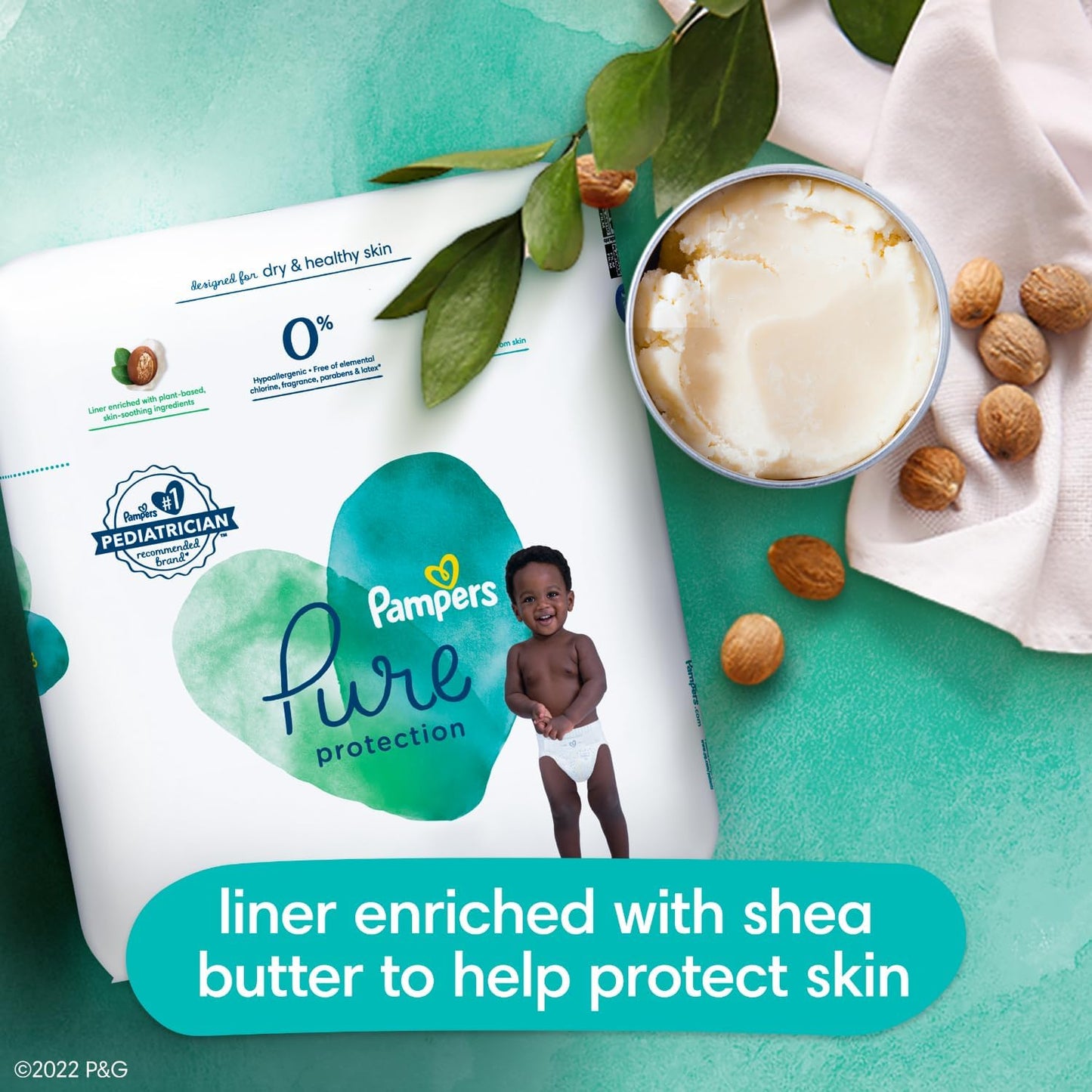 Pampers Baby Diapers - Pure Protection - Size 2, 74 Count, for up to 100% Leakproof, Premium Plant-based Skin Protection