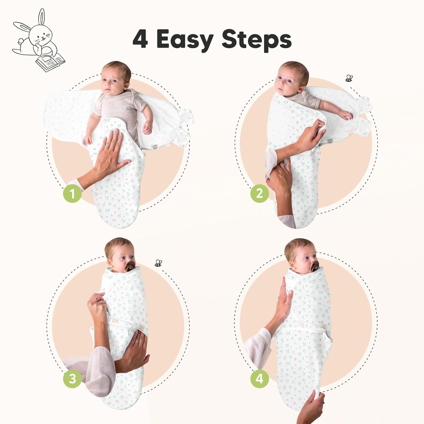 3-Pack Organic Baby Swaddle Sleep Sacks - Swaddles for Newborns, Infant 0-3 Months, Baby Girls, Boys, Soft & Snug Newborn Sleep Sack, Nursery Swaddling Blankets (Garden)