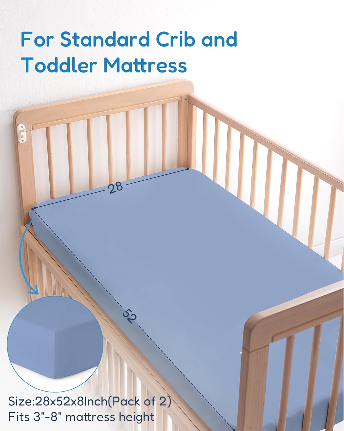 Baby Crib Sheets Boy Girl for Standard Crib Mattress - Dinosaur+Blue, Soft and Stretchy, Snug and Cozy, Fits 28''x52''x9'' Extra Deep Pocket