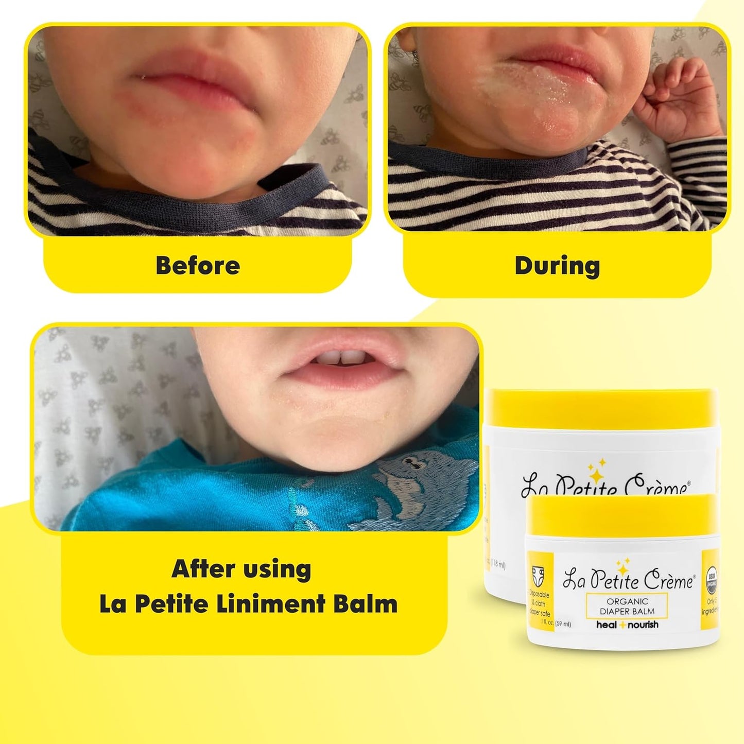 La Petite Creme French Organic Diaper Balm (1 oz) - Healing & Nourishing Diaper Cream - Gentle & Safe Liniment Baby Lotion - USDA Certified Organic - Baby Essentials for Newborn
