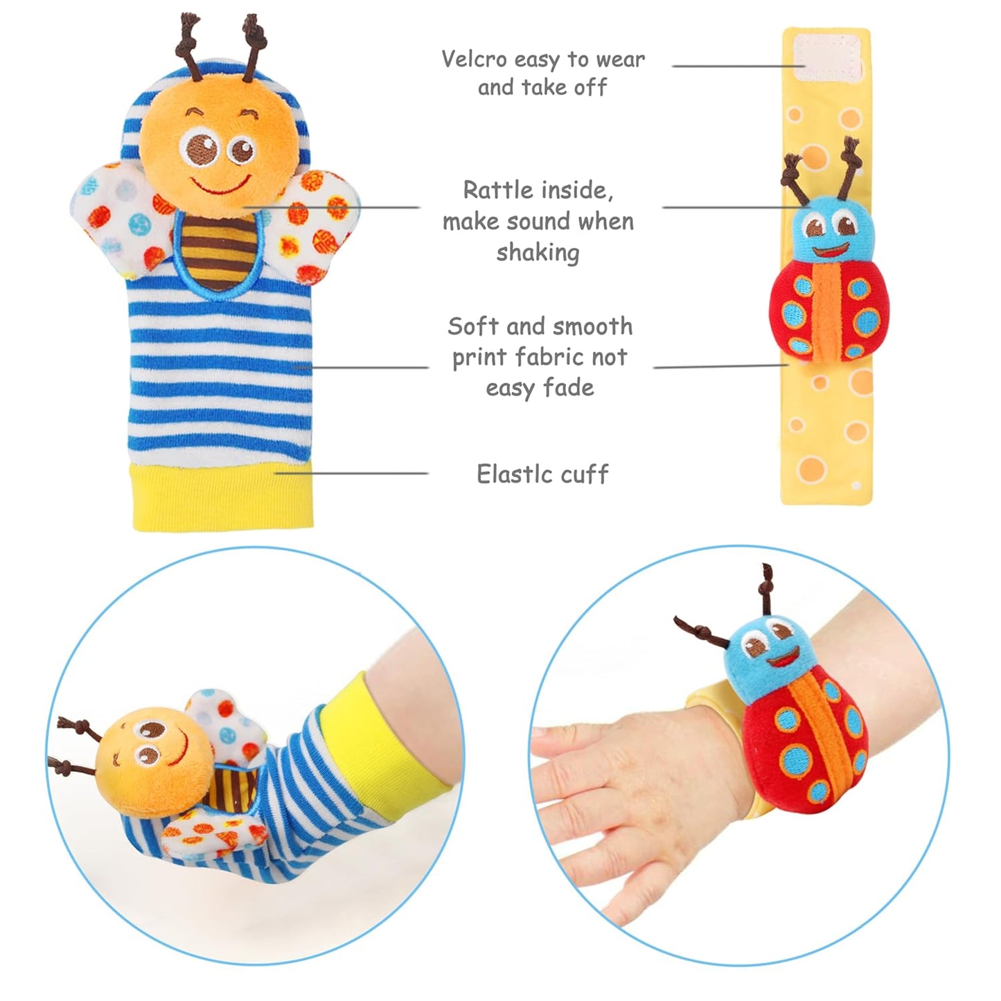 Bloobloomax Soft Baby Rattle Wrist Rattle Foot Finder Socks Set,Cotton and Plush Stuffed Infant Toys,Birthday Holiday Birth Present Gift for Newborn Boy Girl Kids Toddler (8pcs-B Set)