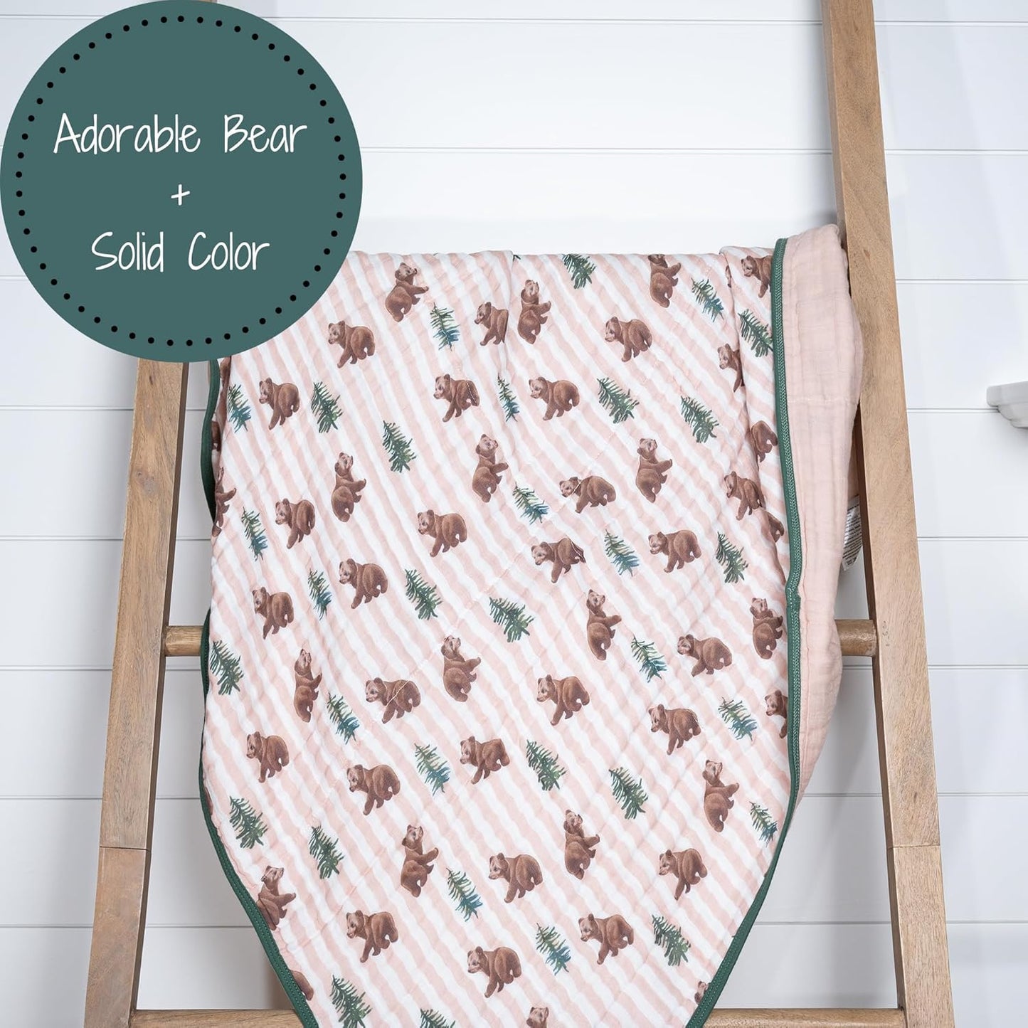 LollyBanks Muslin Baby Blanket 100% Organic Cotton, Muslin Quilt Lightweight, 6 Layers Soft Blanket Neutral, 47"x 47" Toddler Blankets for Girls and Boys, Nursery Receiving Blankets (Bear Print)