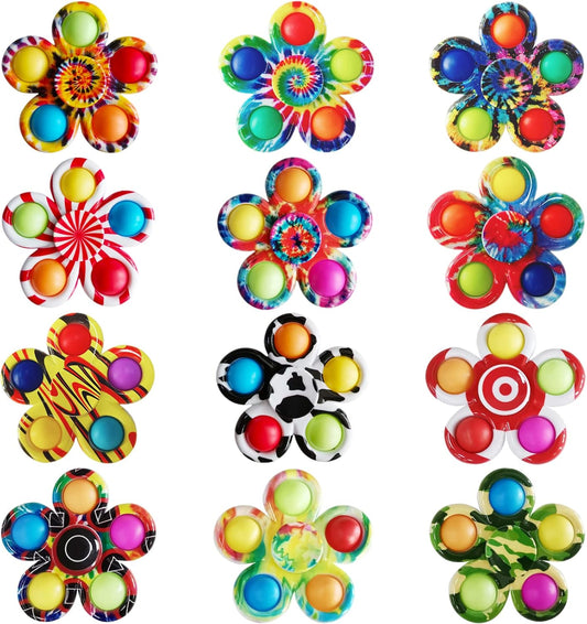 12 Pcs Pop Bubble Fidget Spinners for Party Favors, Hand Fidget Bulk Toys for Classroom Prizes, Christmas Valentine Gifts Goodie Bag Stocking Easter Basket Stuffers for Kids