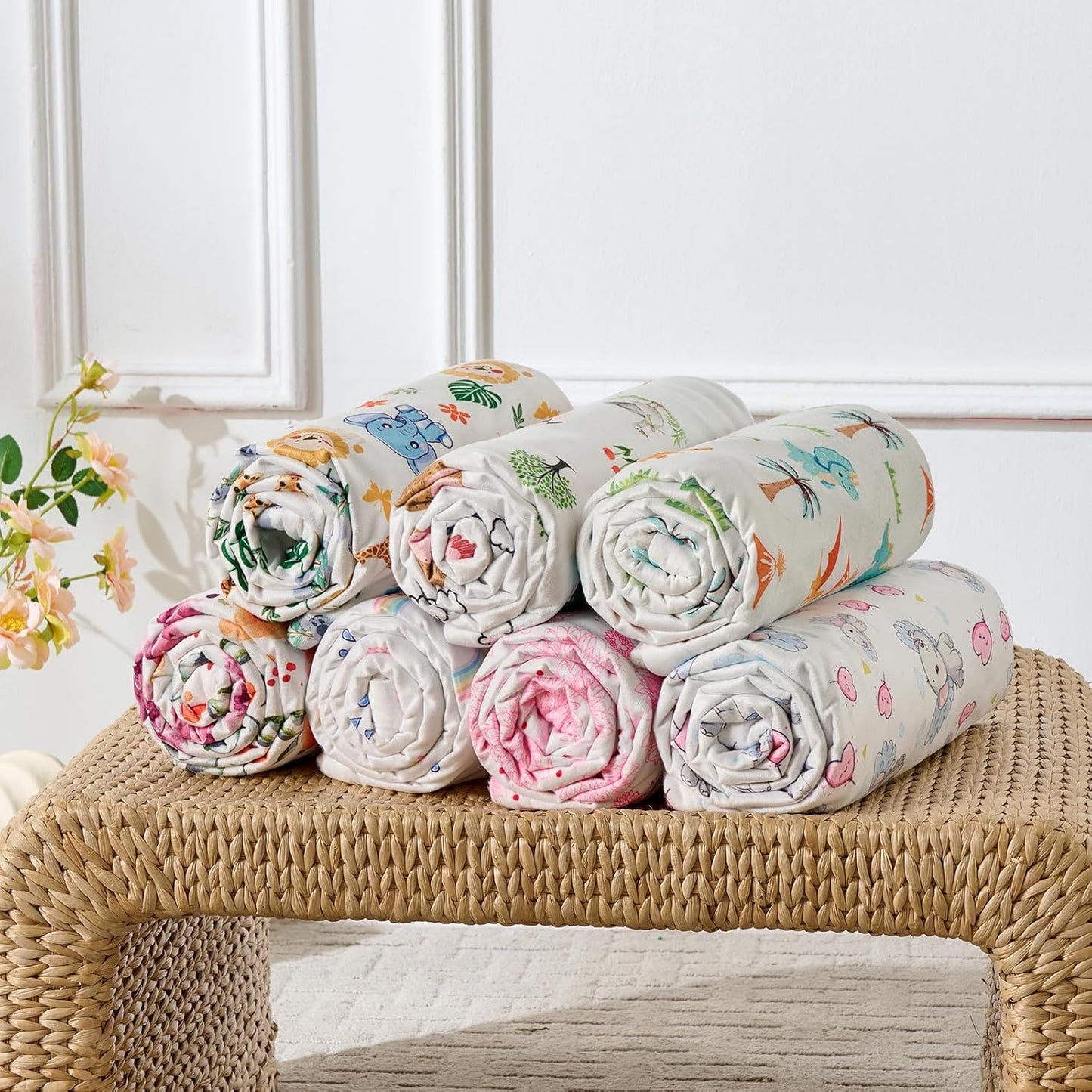 Baby Blanket 30x40 Inches Soft Double Layer Fleece Blanket with Beautiful Pink Line Flower Gender Neutral Crib Blanket for Infant, Toddler, Newborn Baby Girl or Boy Shower Gift