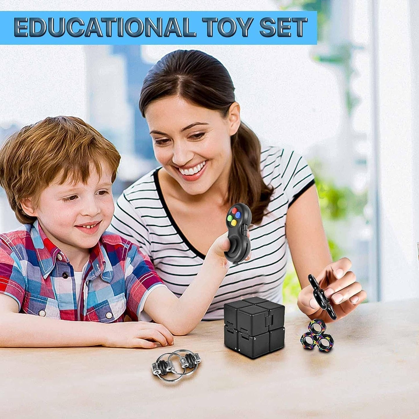 Fidget Toys Adults Set, Easter Basket Stuffers Gift for Kids Teen Cool Gadget Sensory Pack with Figette Spinner Cube ADHD Anxiety Relief Stress Magnetic Ring Office Desk Manget Toy for Boys