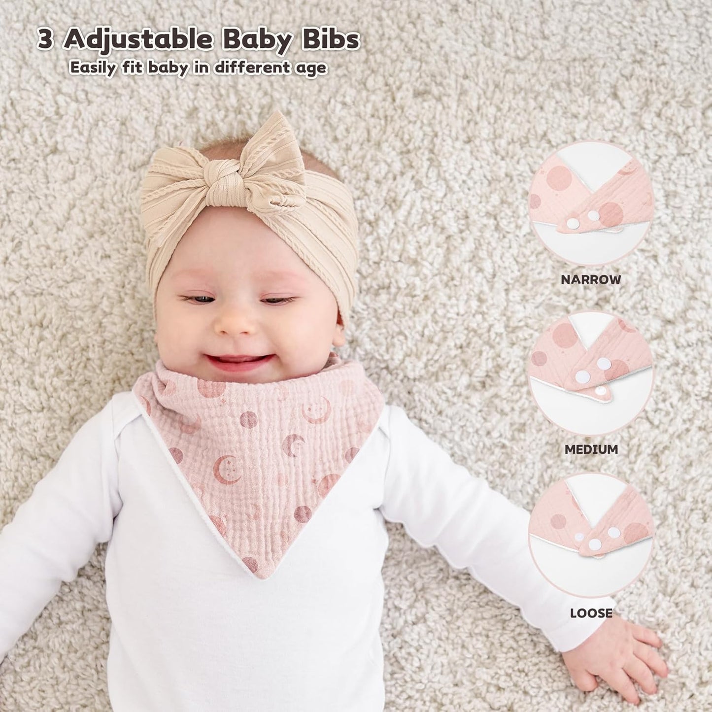 Susurration Muslin Baby Bibs 10Pack Bandana Drool Bibs Soft Adjustable Newborn for Unisex Girls & Boys (Pink Stars)
