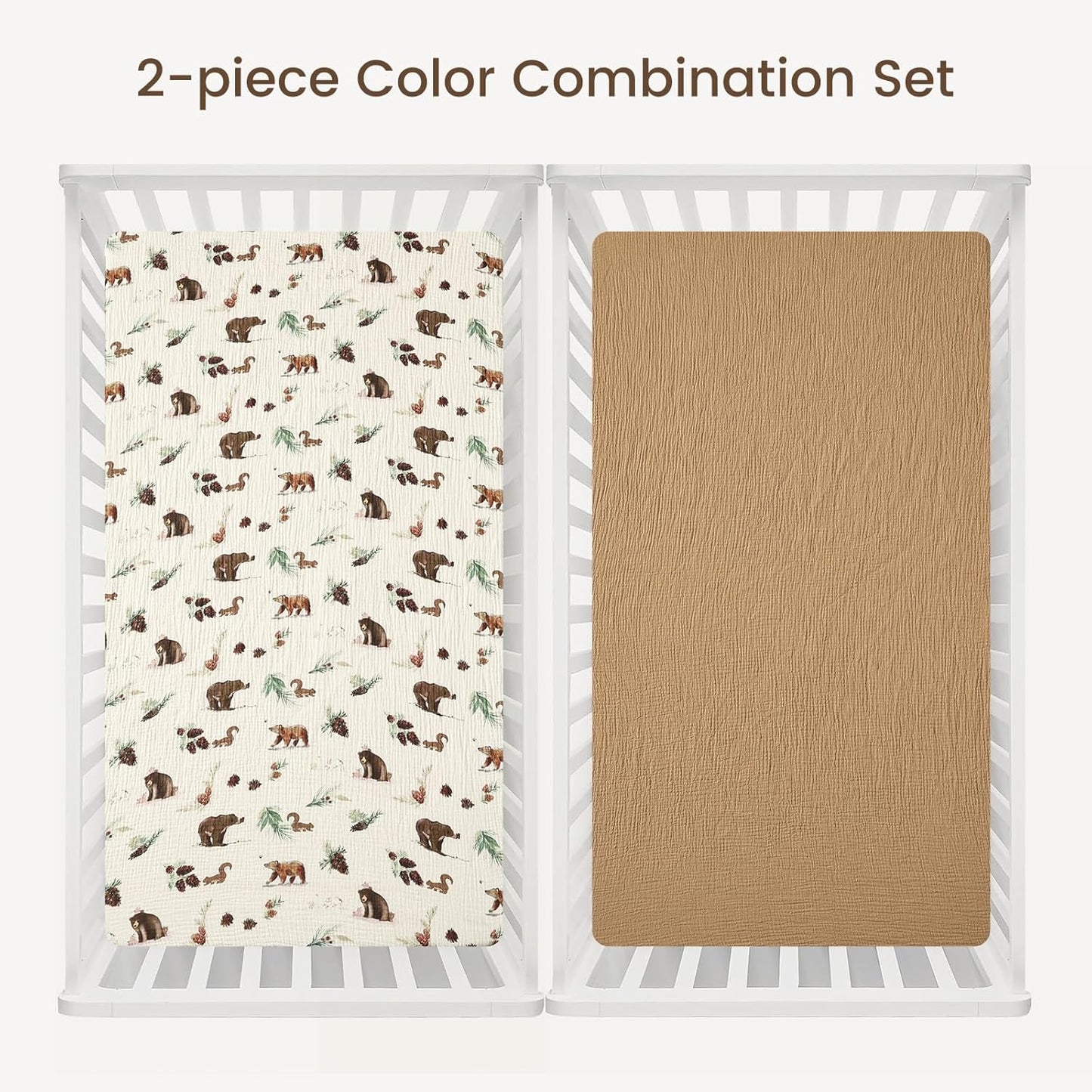 david's kids Muslin Crib Sheets for Boys Girls, 2 Pack 100% Cotton Soft Breathable Fitted Baby Sheet Set, 28x52 Inch Fits Standard Crib and Toddler Mattresses, Woodland Animal
