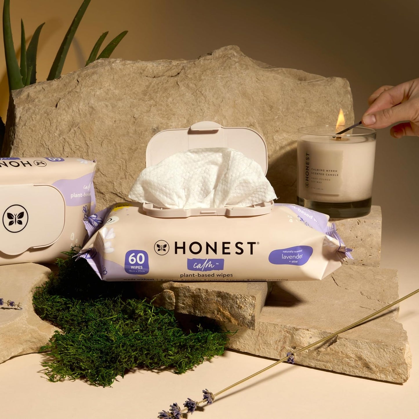 The Honest Company Calm + Cleanse Naturally Scented Wipes | Cleansing Multi-Tasking Wipes | 99% Water, Plant Based, Hypoallergenic | Lavender, 60 Count