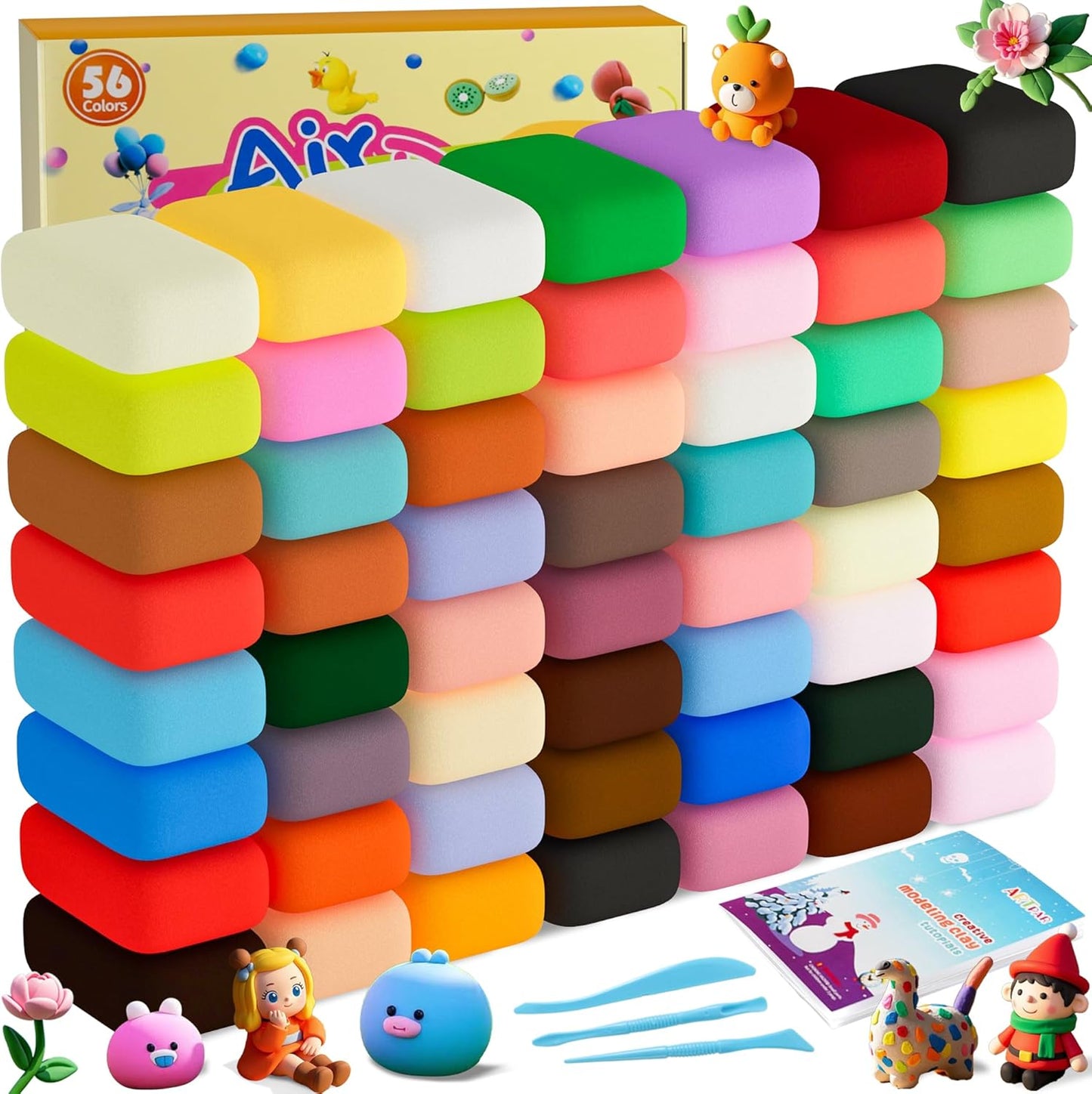 Air Dry Clay Kit,56 Colors Modeling Magic Clay for Kids,DIY Classroom Bulk Starter Sculpting Kit, Soft & Ultra Light, Art and Crafts Party Favors for Boys Girls Kids 3-12