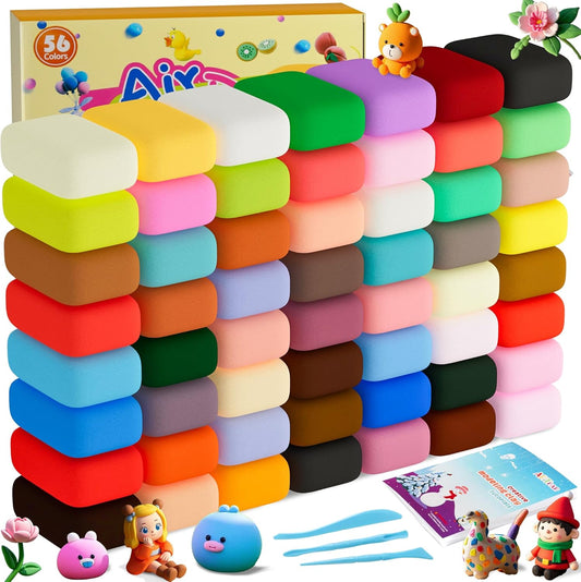 Air Dry Clay Kit,56 Colors Modeling Magic Clay for Kids,DIY Classroom Bulk Starter Sculpting Kit, Soft & Ultra Light, Art and Crafts Party Favors for Boys Girls Kids 3-12