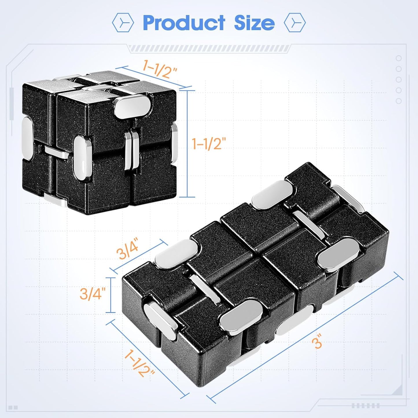 Fidget Cube, Zinc Aolly Metal Infinity Cube Fidget Desk Toy, Punk Style Design with Exquisite Case, Durable and Heavy Cool Gadgets, Adult Fidget Toys for Alleviate Stress and Anxiety(Black)