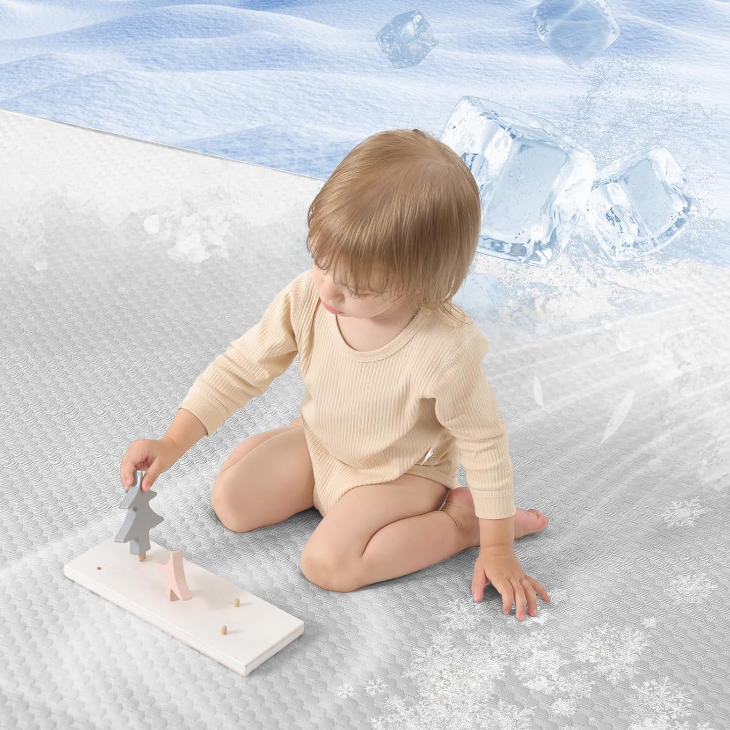 Baby Play Mat for Summer,1.3 Thick Memory Foam Cooling Floor Tummy Time Mat, Soft & Breathable, Non-Slip Rectangular for Toddlers’ Playtime & Rest(Grey,59"x79")