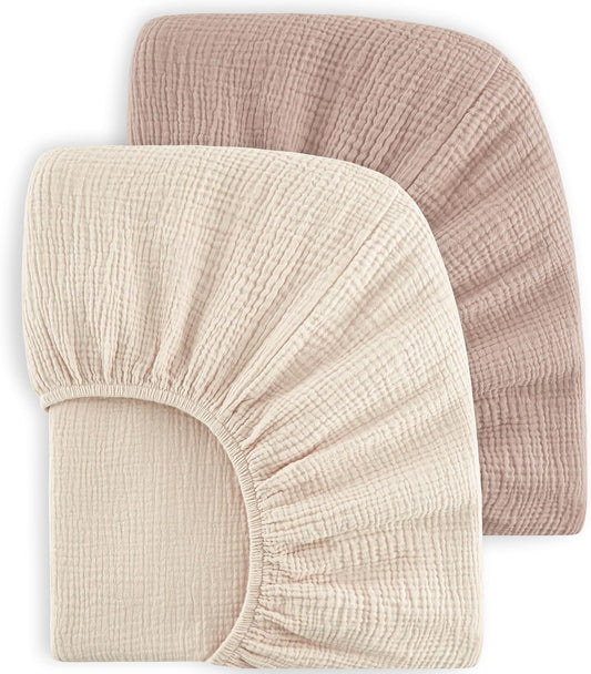 Bearmoss Muslin Crib Sheets 100% Cotton Baby Crib Sheets Fitted for Standard Crib Mattress & Toddler Bed Mattress 52"x28" Soft Breathable Crib Sheet Neutral for Boys Girls - 2 Pack (Baby Face)