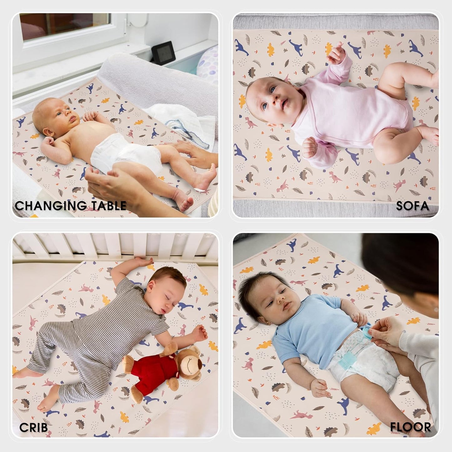 Vegan Leather Baby Changing Mat - Wipeable Portable Changing Pad, Foldable Travel Changing Mat for Baby, Newborns Toddlers Shower Gifts (Dinosaur,20"*28")