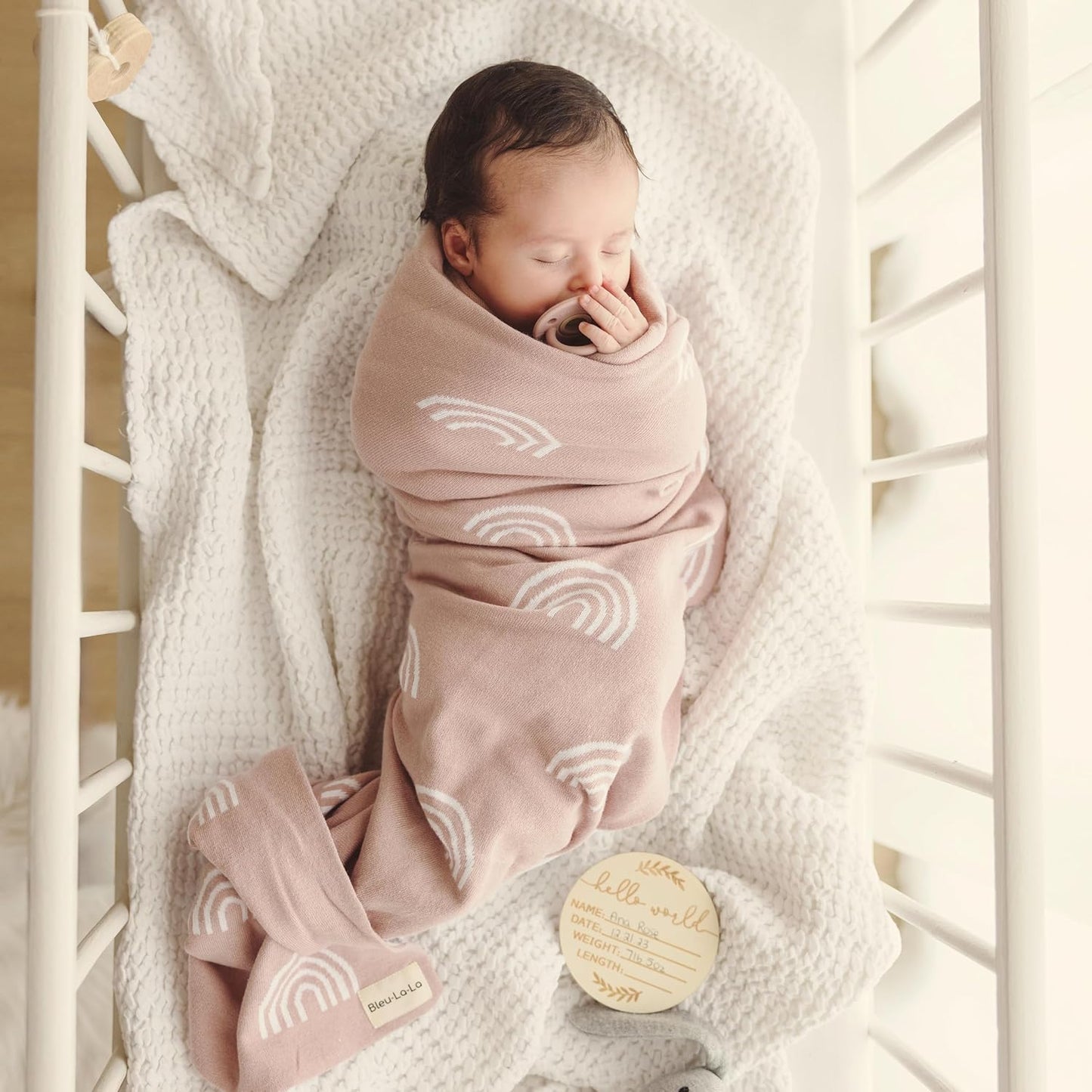 Knit Baby Swaddle Blanket for Girls - 100% Cotton Buttery Soft Cozy Receiving Swaddle Crib Stroller Blanket for Shower Gift Registry for Newborns, Infants, Toddlers (Rainbow - Pink)
