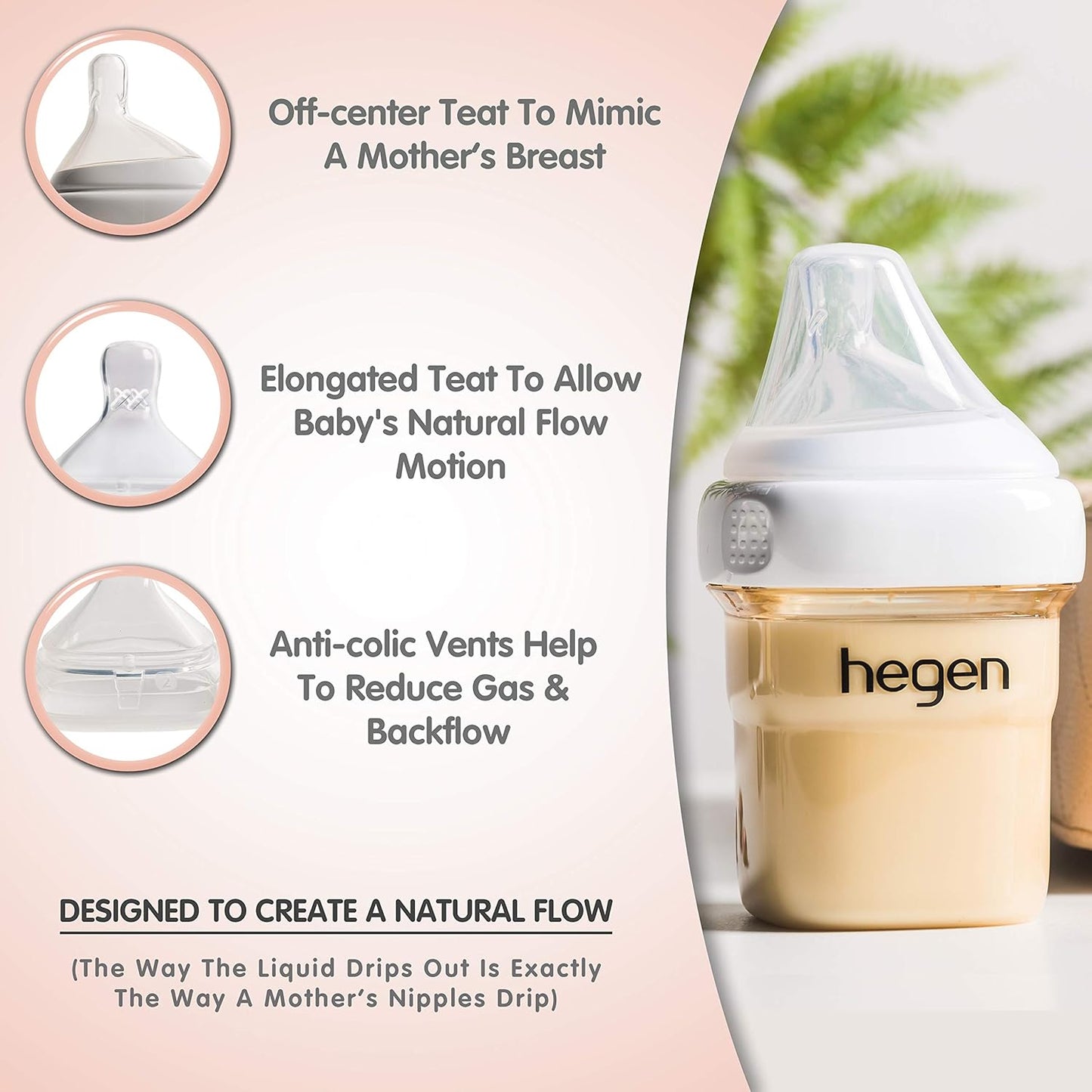 Hegen Easy to Clean Anti-Colic Baby Bottle, 8oz for 3 to 6 Months (2-Pack)