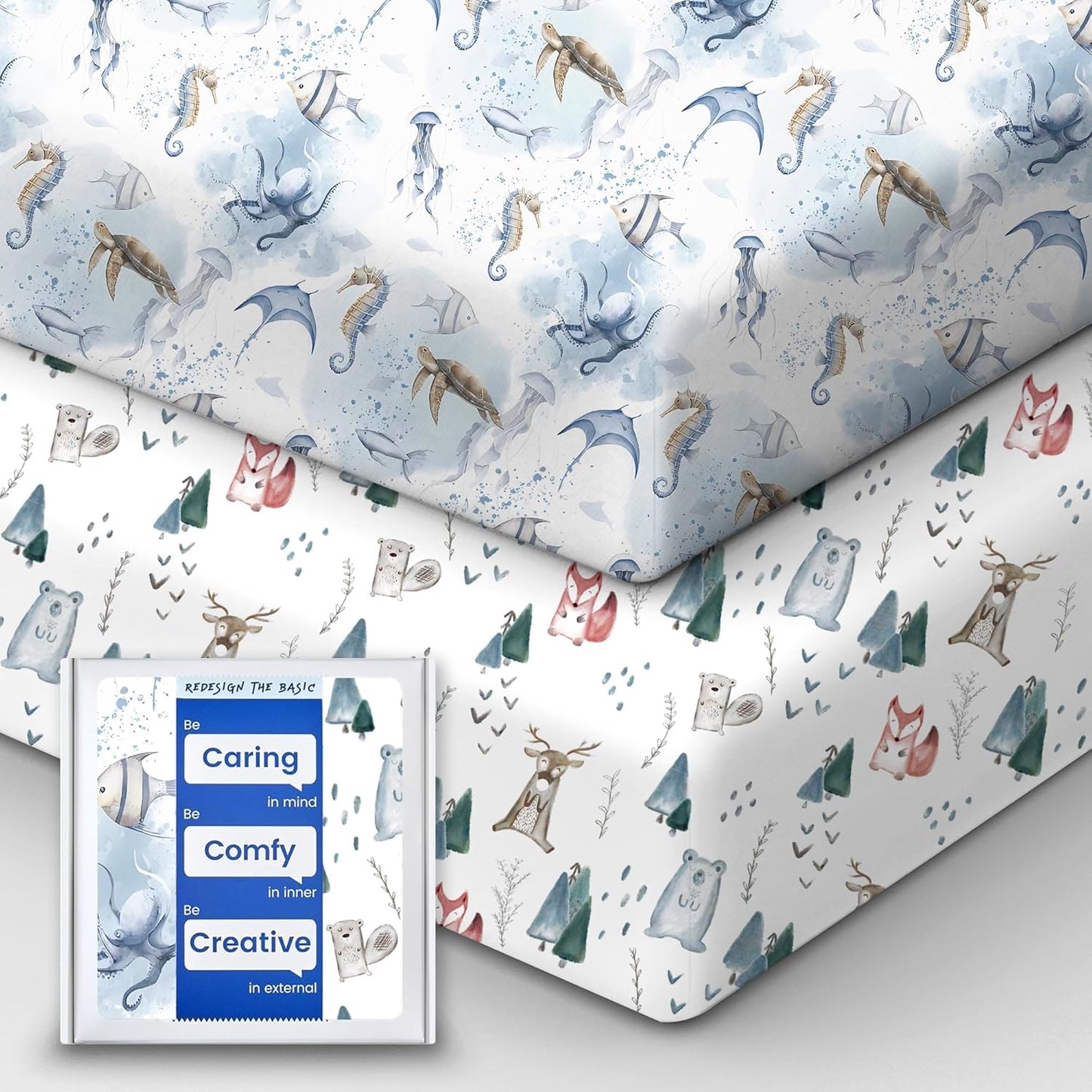 Pack and Play Sheets Fitted, Ultra Soft Mini Crib Sheets Boy, Neutral Pack N Play Mattress Sheets Hypoallergenic and Soothing, Premium Jersey Playard Sheets, Safari Animals, 2 Pack