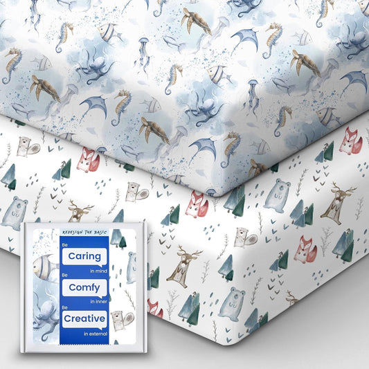 Baby Crib Sheets Boy Girl for Standard Crib Mattress - Ultra Soft Jersey Knit Neutral Crib Mattress Sheet, Safe and Snug, Durable, Stylish Crib Sheet Fitted, 28''x52''x9'' Extra Deep Pocket