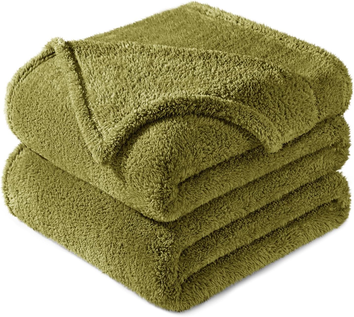 Exclusivo Mezcla Twin Size Flannel Fleece Blanket, Super Soft Velvet Plush Bed Blanket, Fuzzy Cozy and Warm for All Seasons, 60x80 Inches, Olive Green