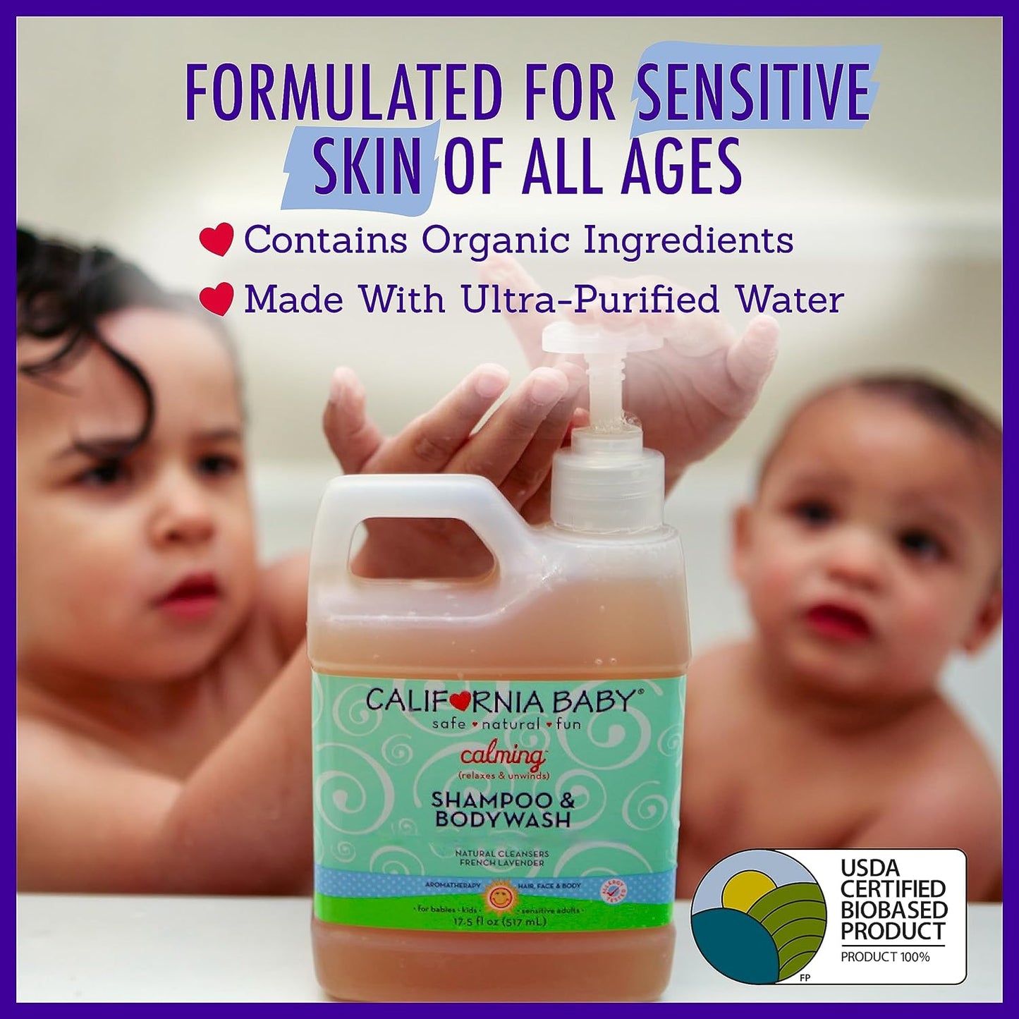 California Baby Calming Lavender Shampoo and Body Wash | 100% Plant-Based (USDA Certified) | Allergy Friendly | Baby Soap and Toddler Shampoo for Dry, Sensitive Skin | 517 mL / 17.5 fl. oz