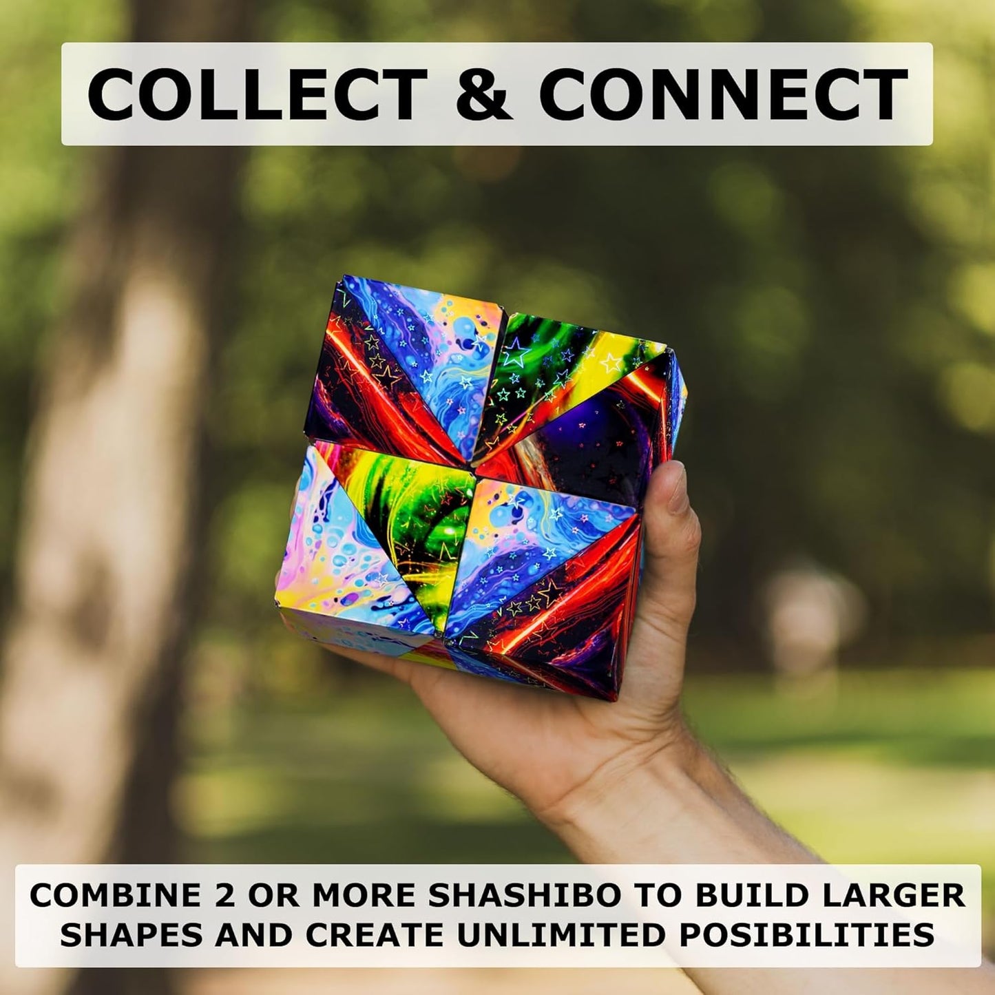 SHASHIBO Shape Shifting Box - Award-Winning, Patented Fidget Cube w/ 36 Rare Earth Magnets - Transforms Into Over 70 Shapes, Download Fun in Motion Toys Mobile App (Holographic - Cosmos)