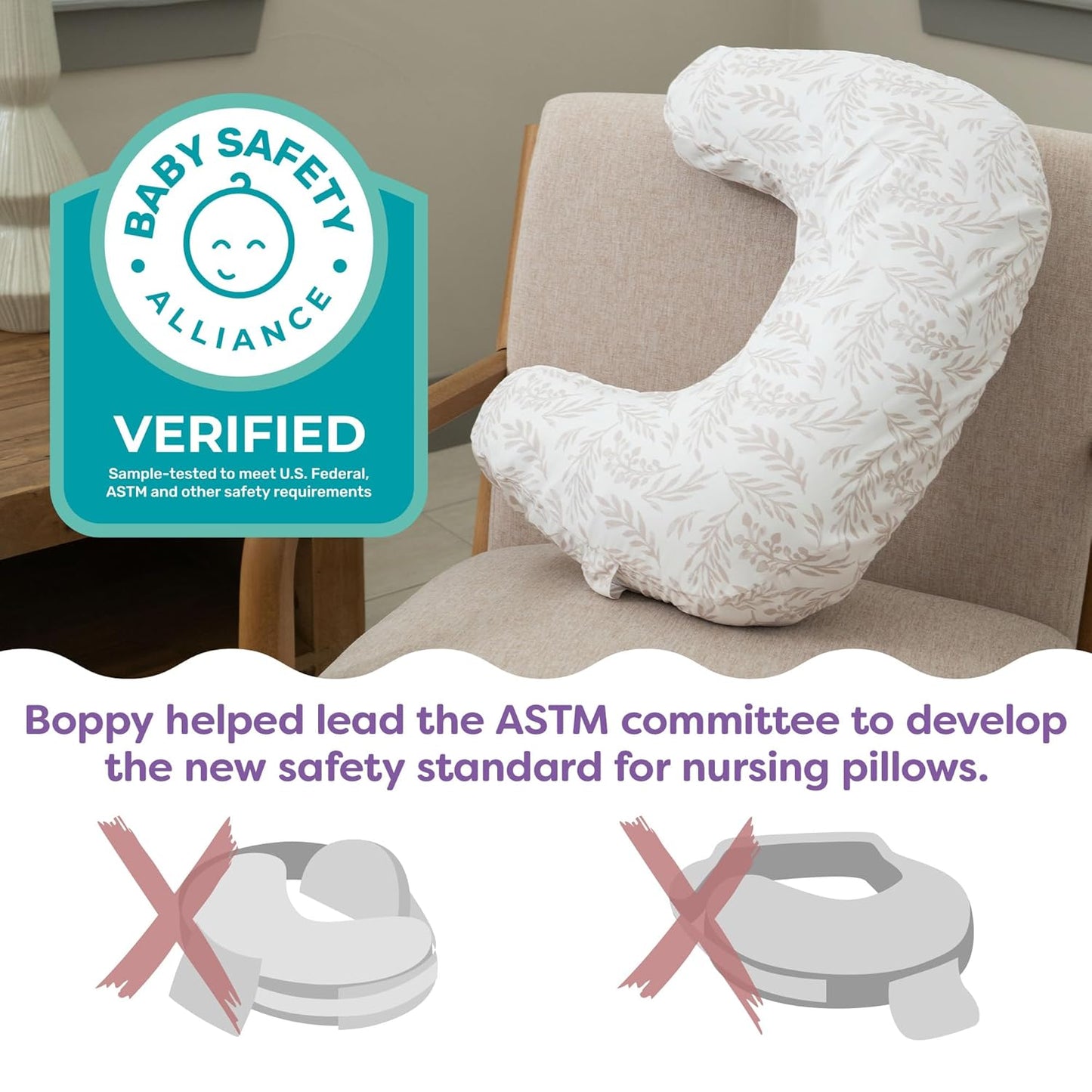 Boppy Nursing Pillow - Ergonomic Bottle & Breastfeeding Pillow with High, Firm, Large Area, Water-Repellent Cushion with Washable Cover; Baby Safety Alliance Verified - Blue Speckled Current