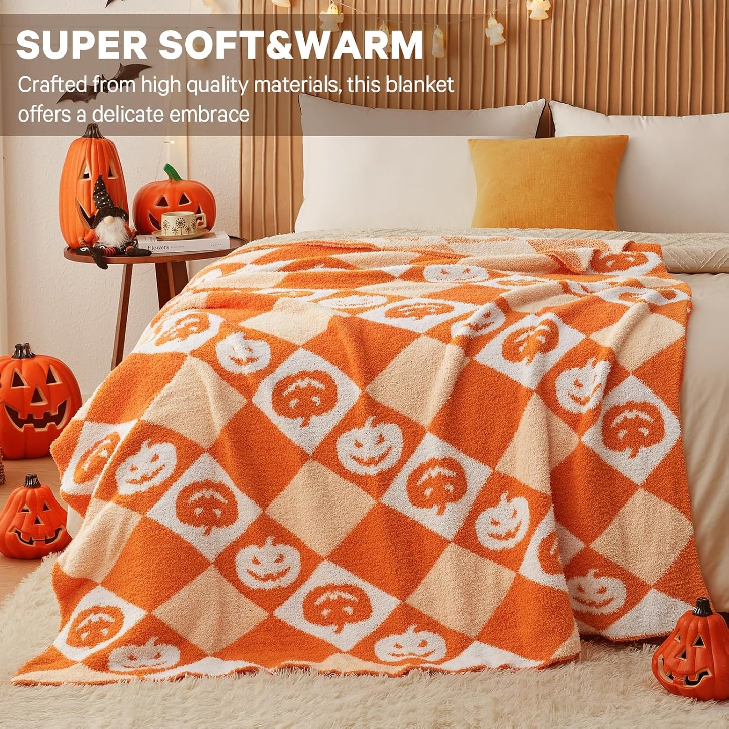 CYMULA Halloween Knit Throw Blanket - Pumpkin Blanket for Couch, Soft Cozy Lightweight Fluffy Blanket for Fall Decor, 60"x80"