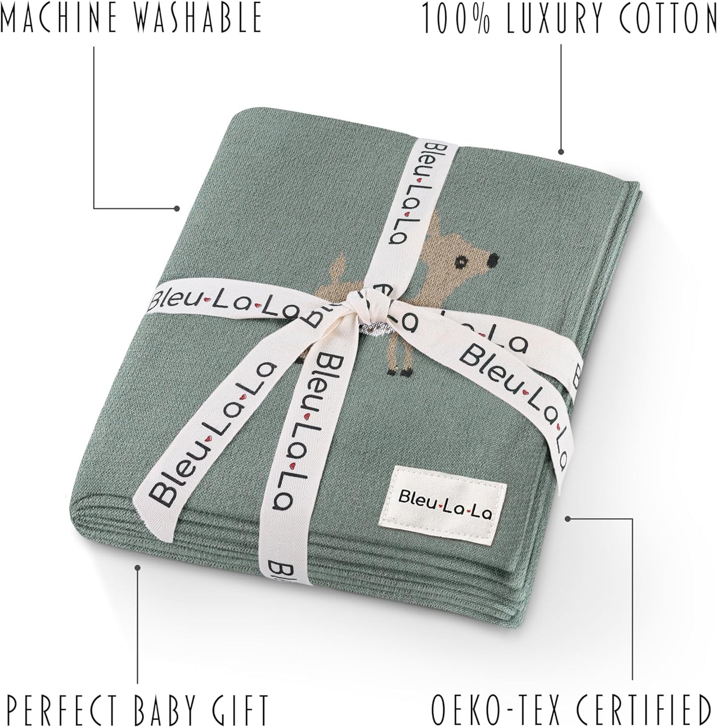 Soft Baby Swaddle Receiving Blanket - 100% Cotton Knit Soft Cozy Receiving Swaddling Crib Stroller Quilt Blanket for Shower Gift Registry for Newborns, Infants, Toddlers (Deer - Sage)