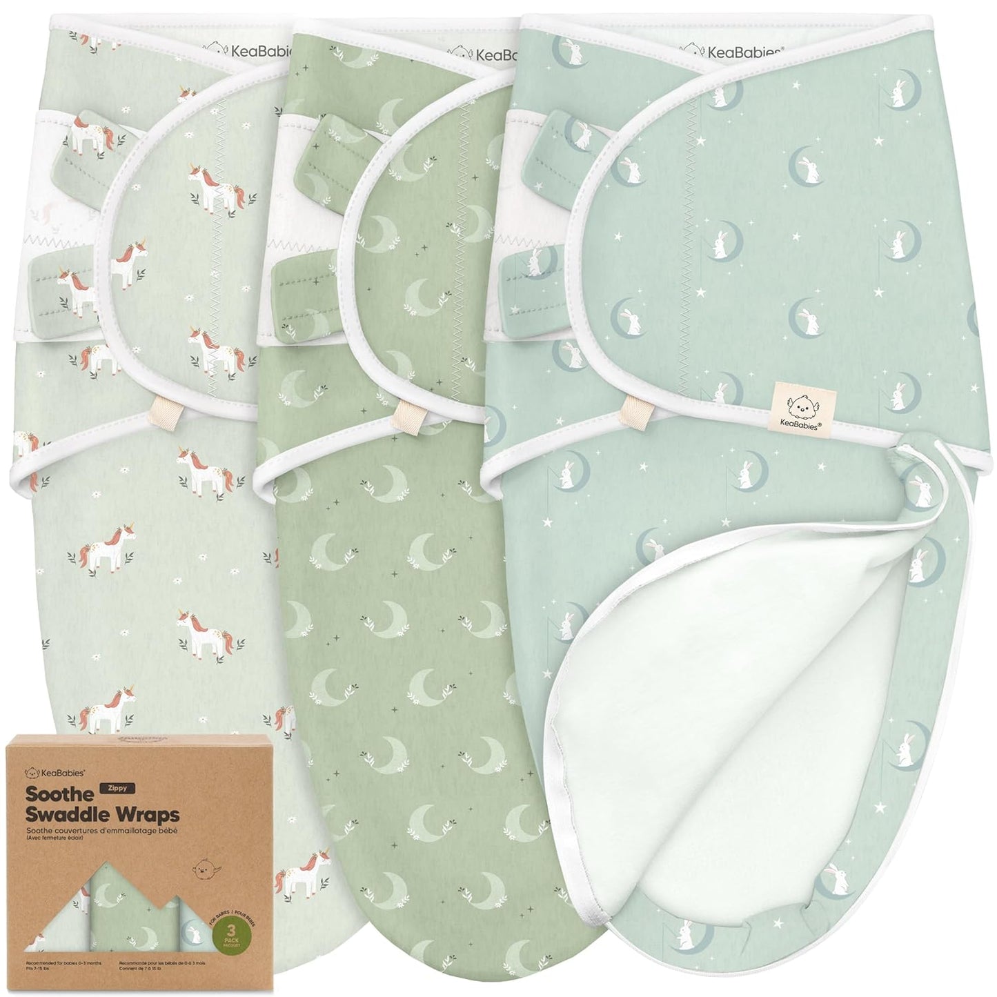 Baby Swaddle Sleep Sacks with Zipper - 3-Pack Swaddles for Newborns 0-3 Months, Infant, Baby Girls, Boys, Soft & Durable Newborn Sleep Sack, Easy Diaper Change Swaddling Blanket (Lunaris)