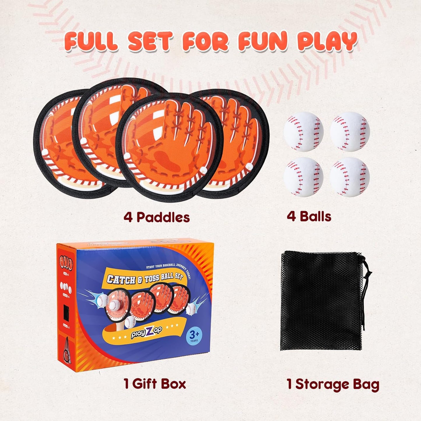 Toss and Catch Ball Set - Ultra Soft & Safe Toddler Baseball Gloves Designed for Pain-Free - Kids Games Toys Indoor Outdoor - Great for Yard Beach Pool - Gift for Boys Girls 2-4 5-7 8-10 Years