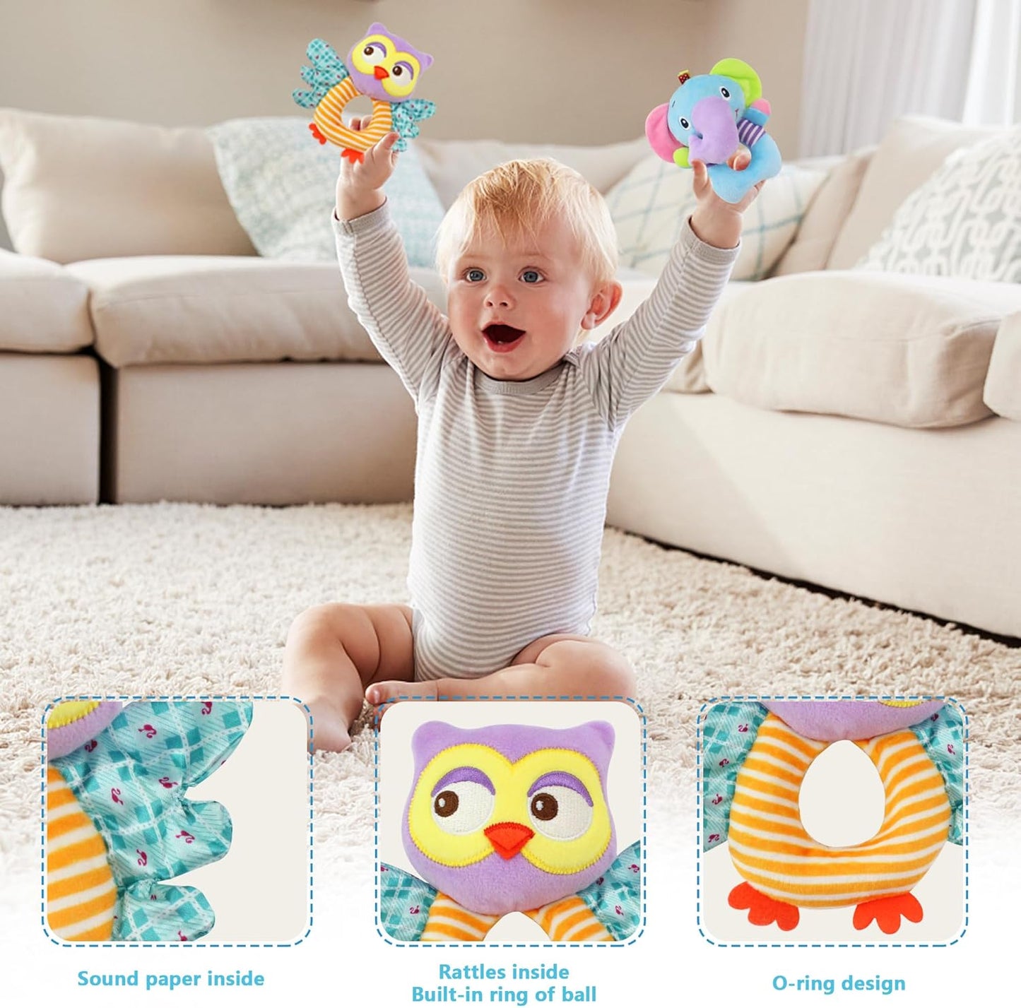 BLOOBLOOMAX Sock rattles for Babies 0-24 Months Baby Animal Foot Finder Educational Toys