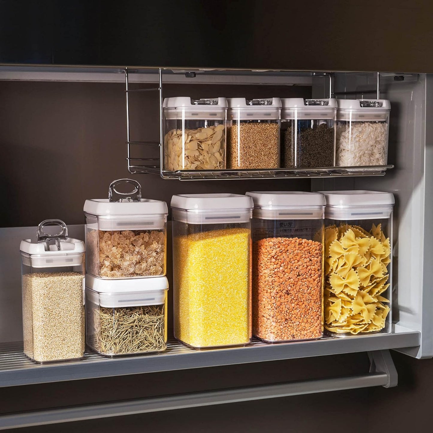 Felli Flip Tite Food Storage Container with Lid Airtight 4" Ring Seal Flip Top, Stackable Acrylic Canister Jar for Pantry Kitchen Counter, Snack Coffee Bean Granola Pet Treats Cracker Holder (1.3 qt)