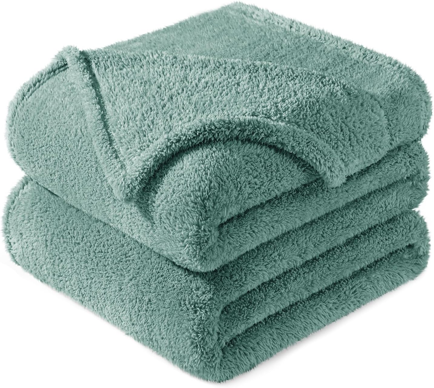 Exclusivo Mezcla Queen Size Flannel Fleece Blanket, Super Soft Velvet Plush Bed Blanket, Fuzzy Cozy and Warm for All Seasons, 90x90 Inches, Celadon
