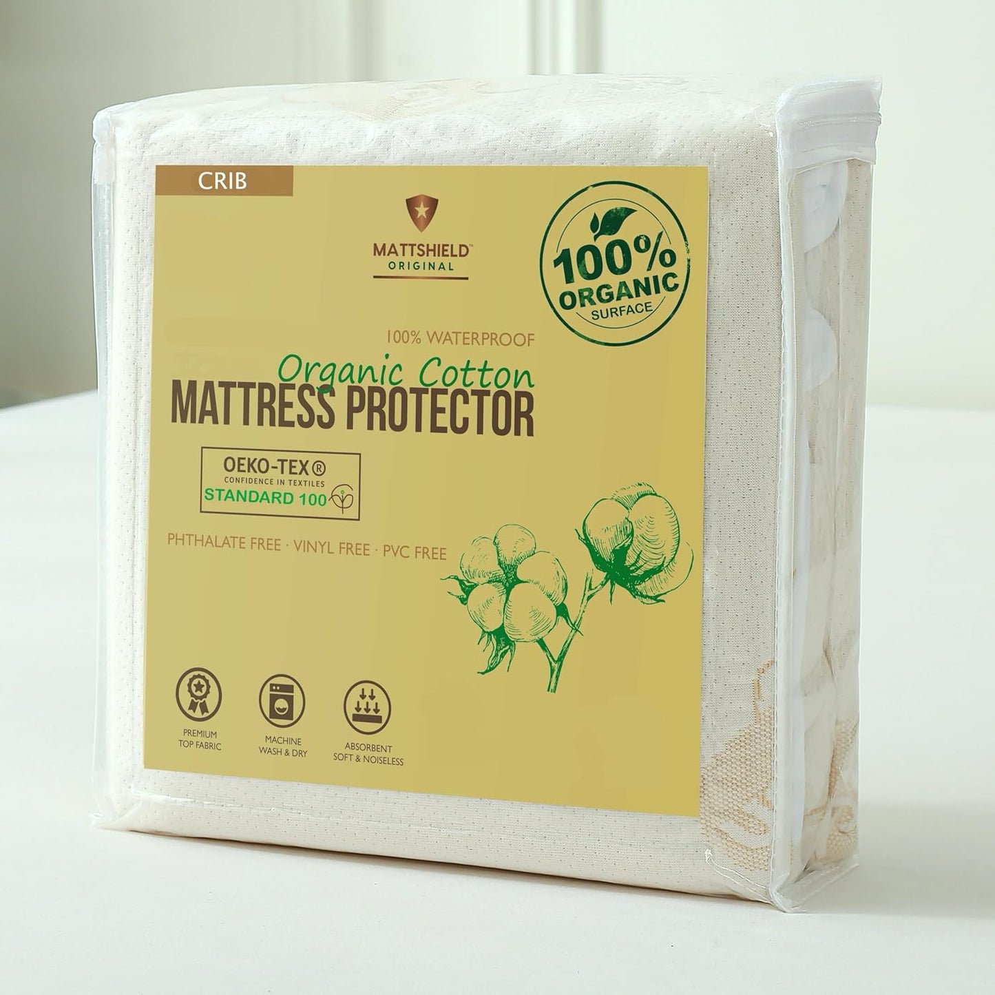 Crib Organic Mattress Protector Pad - Certified Organic Cotton Waterproof Breathable Mattress Pad Cover - 200 GSM Comfort - Deep Pocket - Fitted Comfort