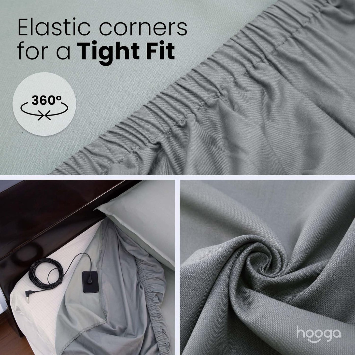 Grounding Sheets, Queen Size, 94% Organic Cotton, 6% Conductive Silver, Fitted, 60"x80"x15", Gray with 15 Ft Cord