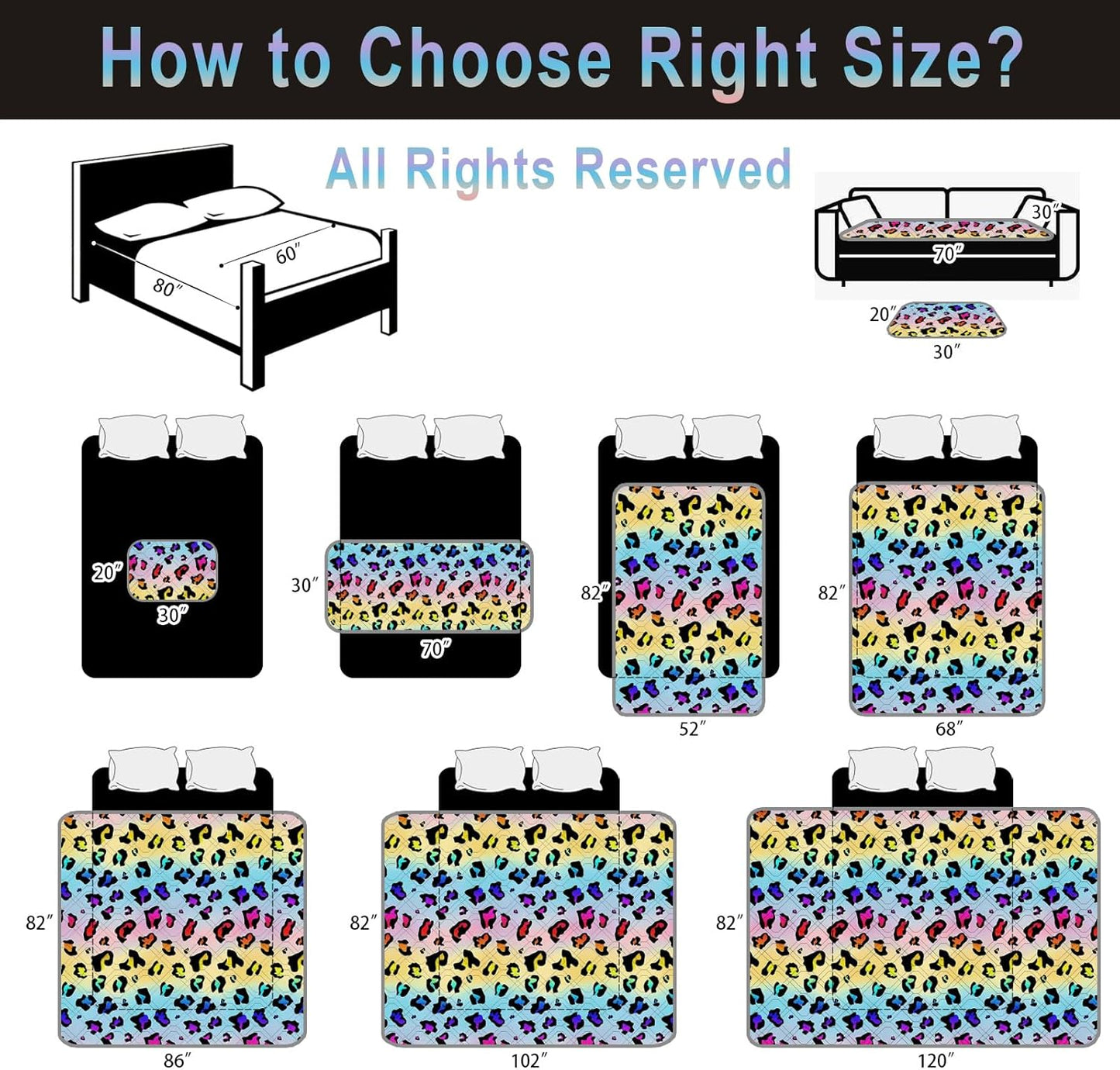 Waterproof Dog Bed Cover 102x82inch Reversible Pad Reusable Camping Mat for Kids/Pet/Dog/Cat Washable Geometric Embroidery Blanket Patchwork Rainbow Leopard Printed+Gray