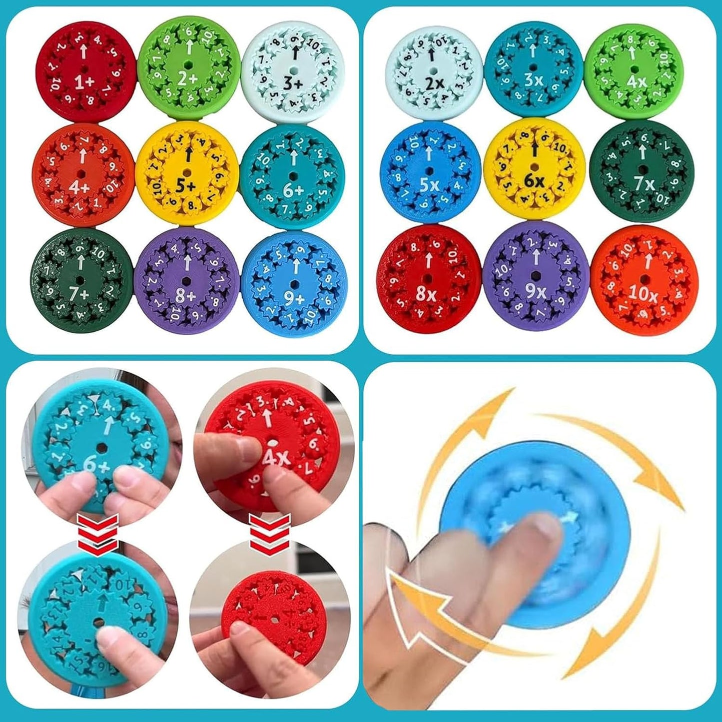 Math Fidget Spinners, Cool Math Fidget Spinners Toys, Funny Number Fidget Toy Learning Game, Multiplication Chat Game Fidget Toys for Adults Kids (MUL 9Pcs)